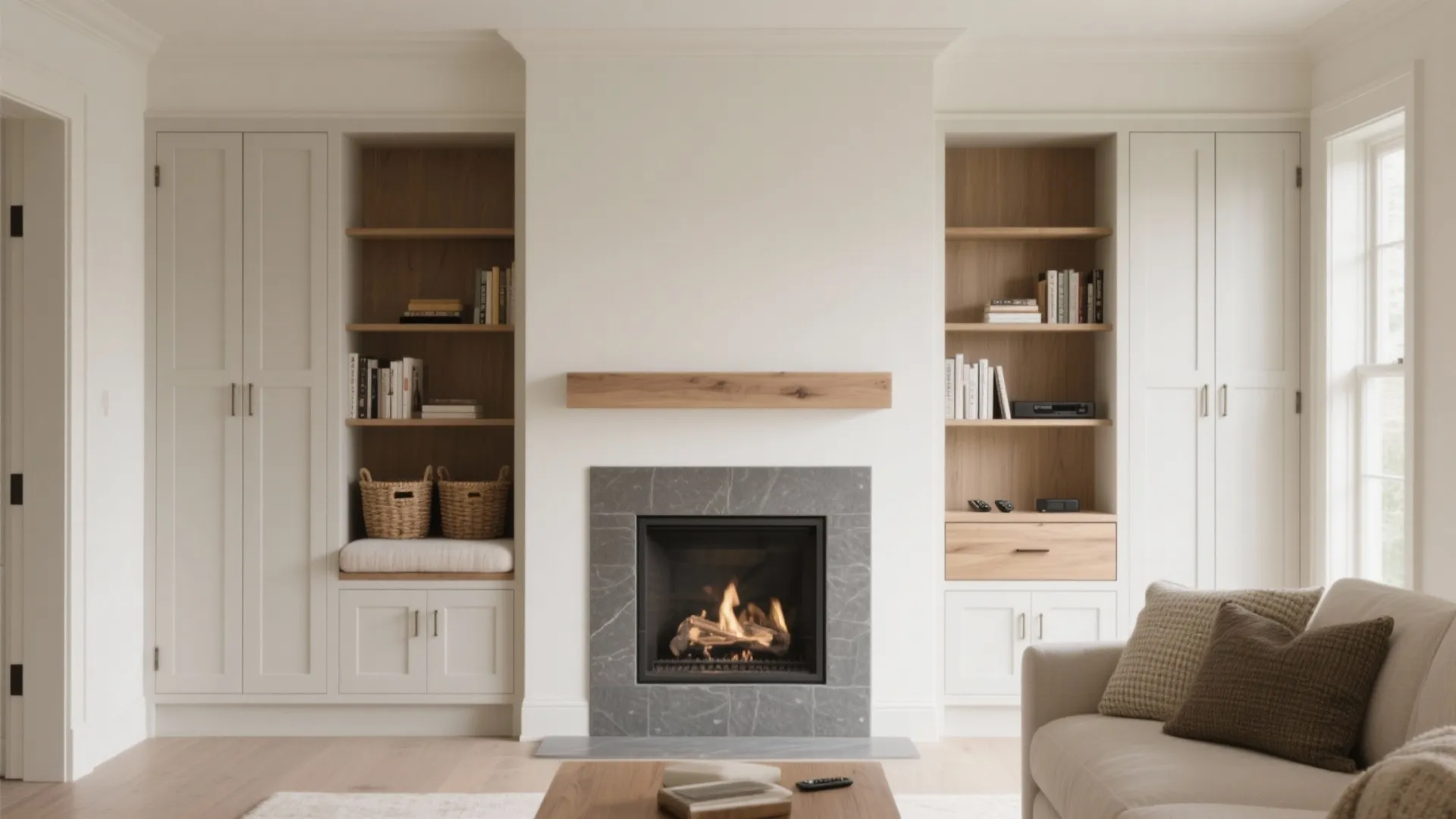 Compact Built-Ins Flanking the Fireplace