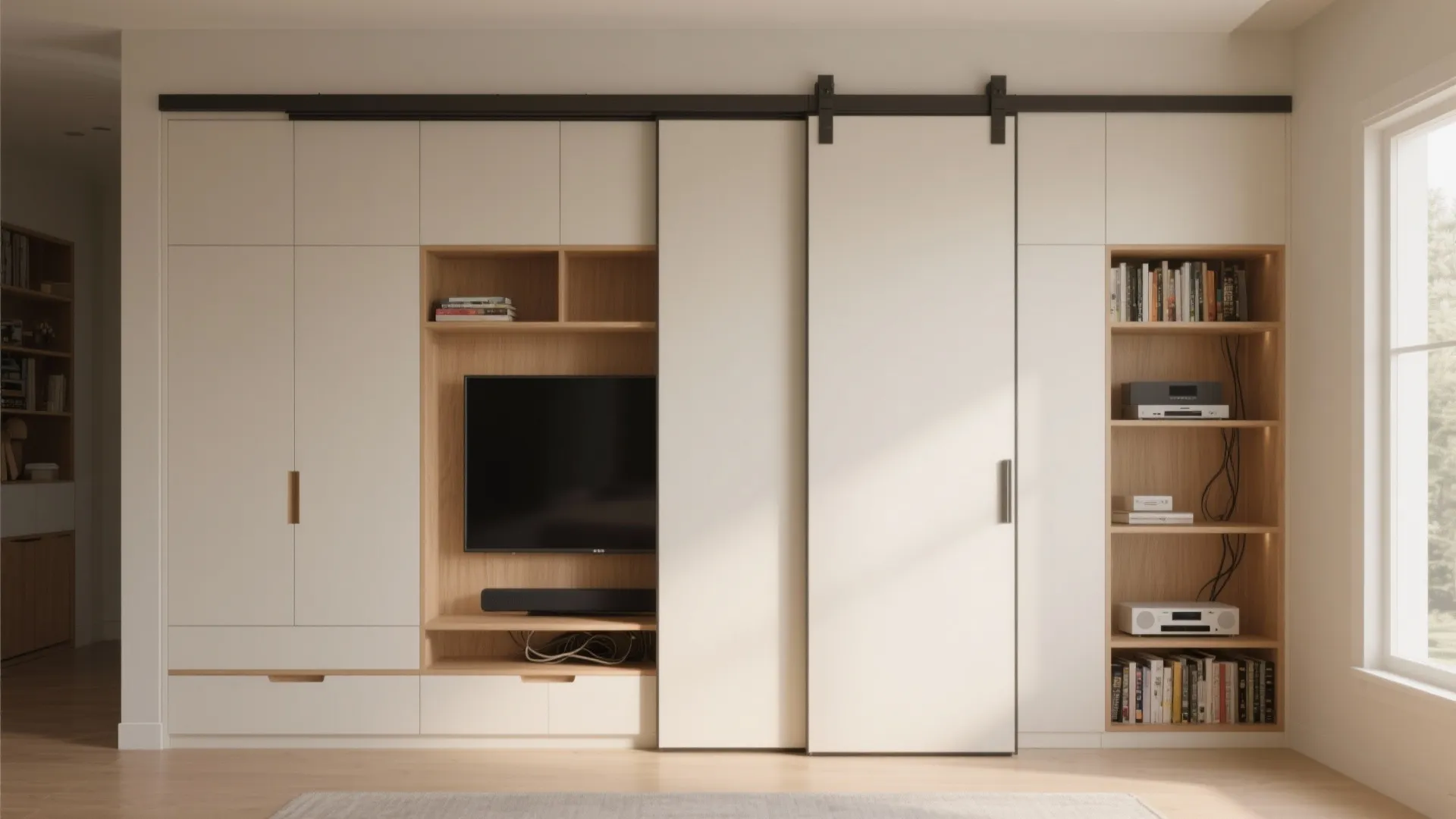 Built-In Media Wall with Sliding Panels