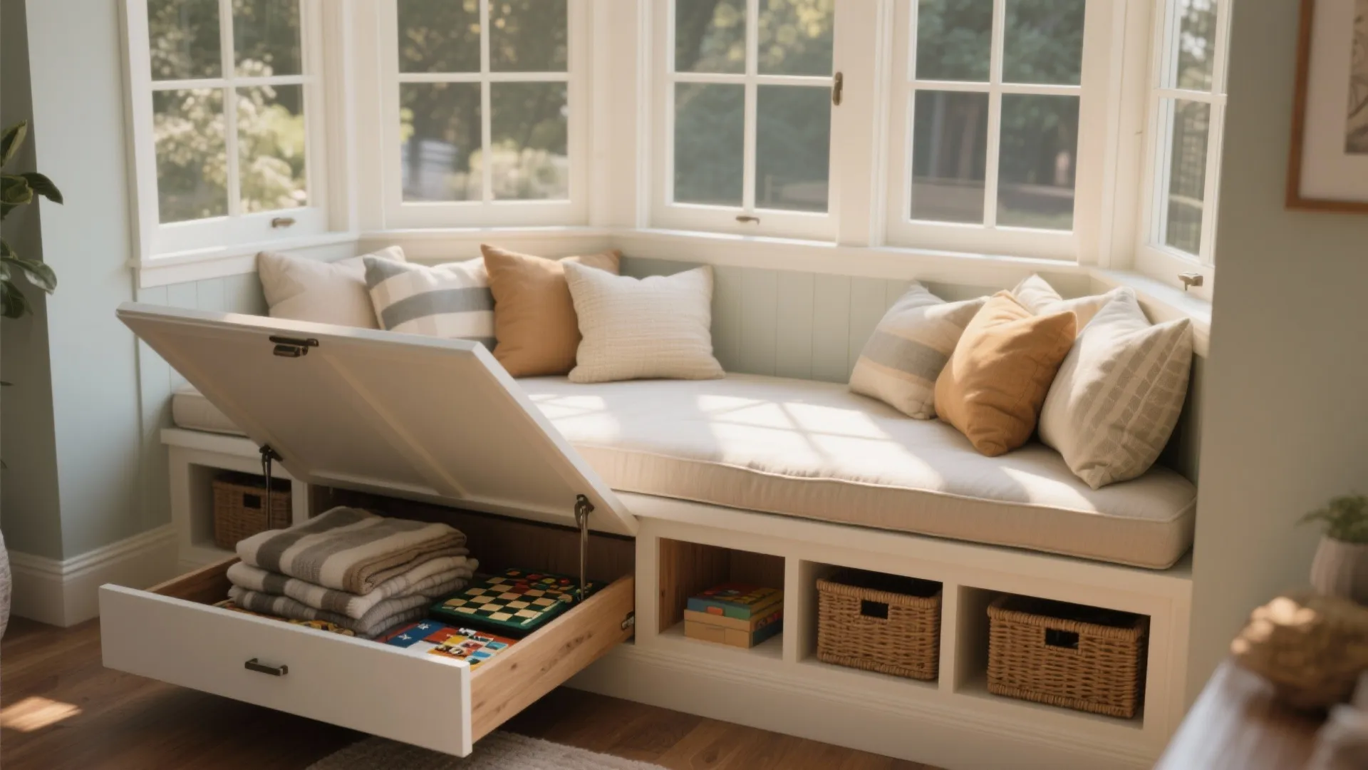 Built-in window seat with storage