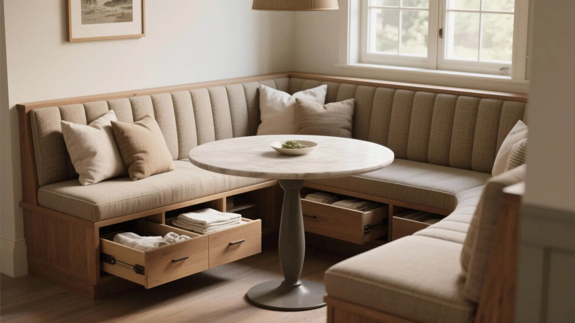 2. Built-in banquette with integrated storage