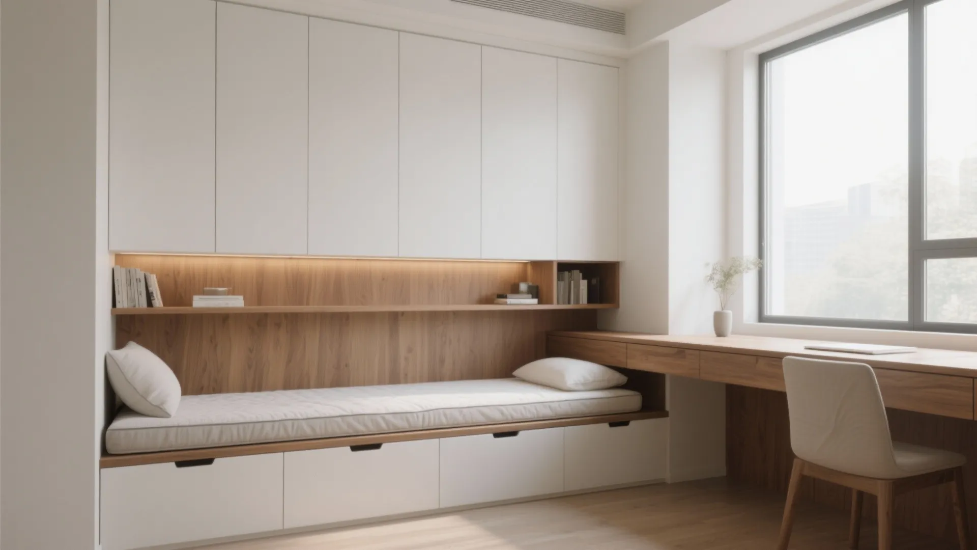 Built-in Desk with Integrated Daybed Bench