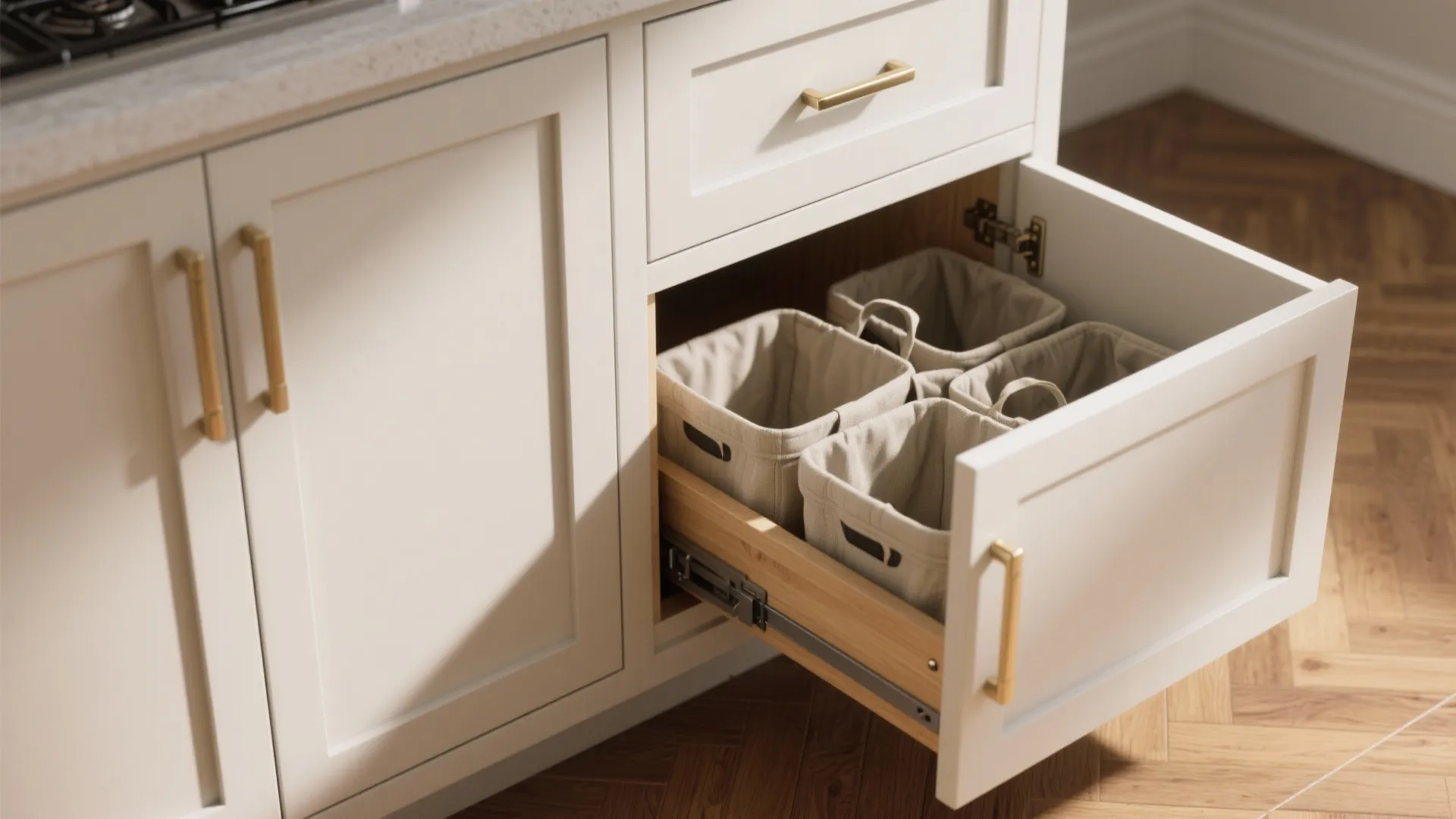 Built-in cabinet hampers