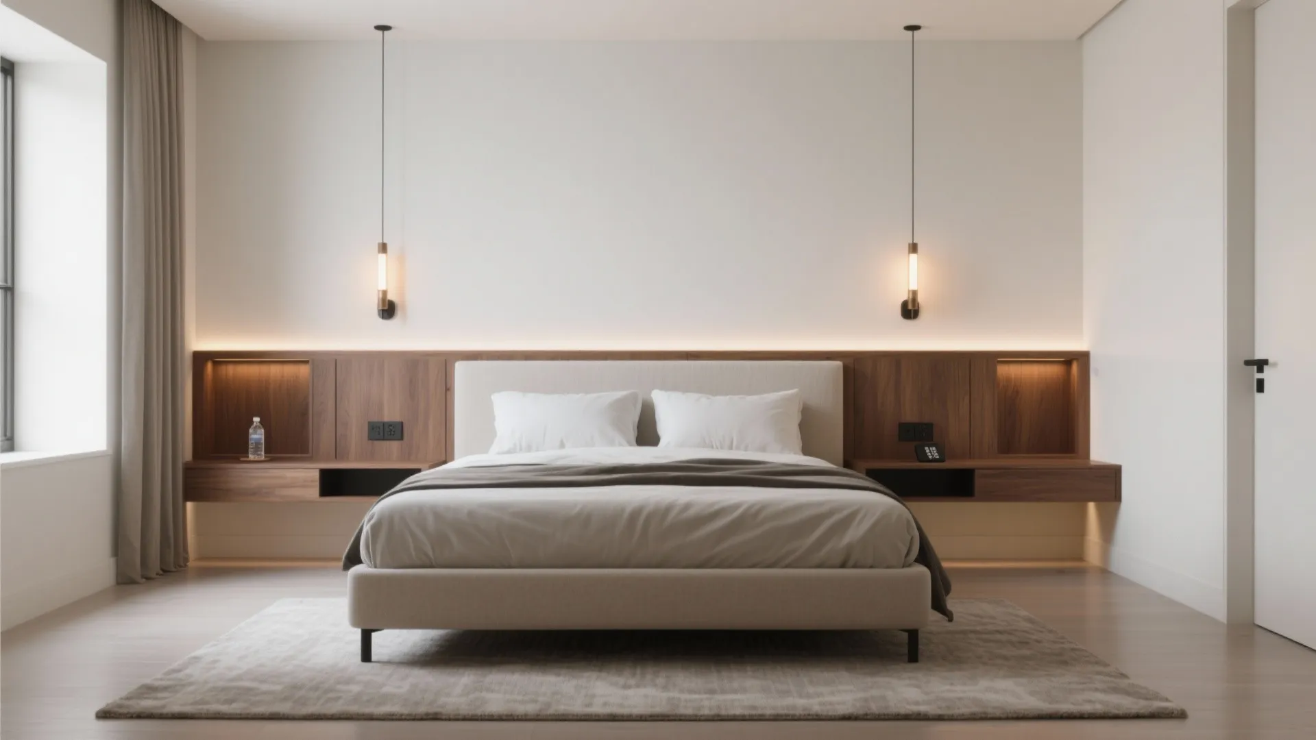 Minimalist Headboard Wall With Built-Ins