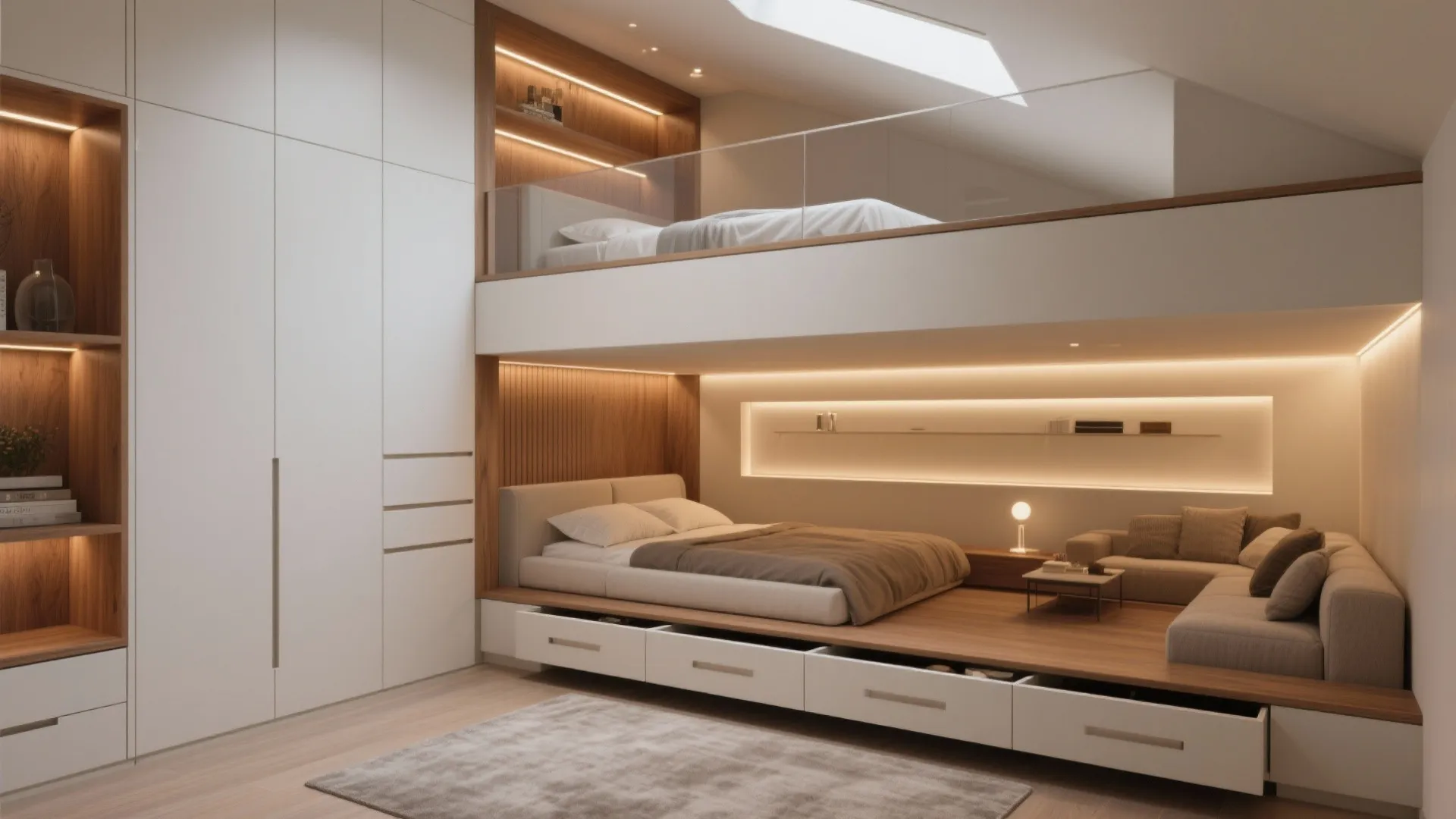 Tip 5: Built-in loft with subtle zoning