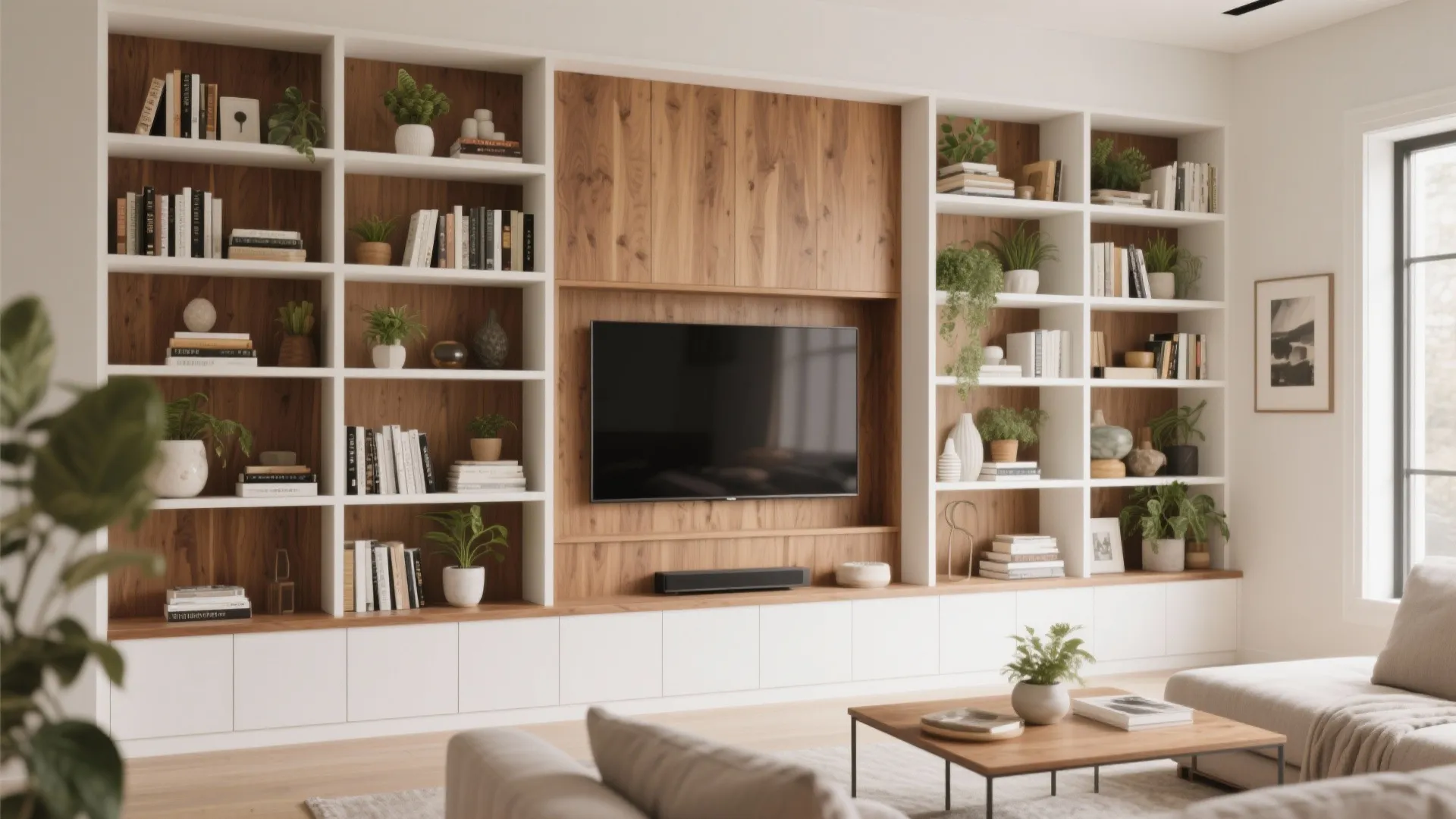 3. Built‑In Shelving with TV Niche
