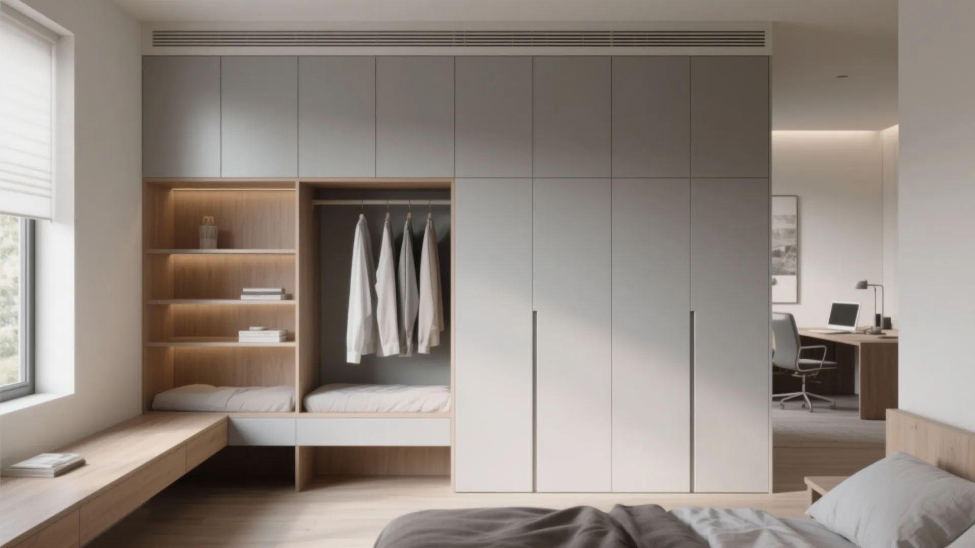 2. Built-in wardrobe as a room divider