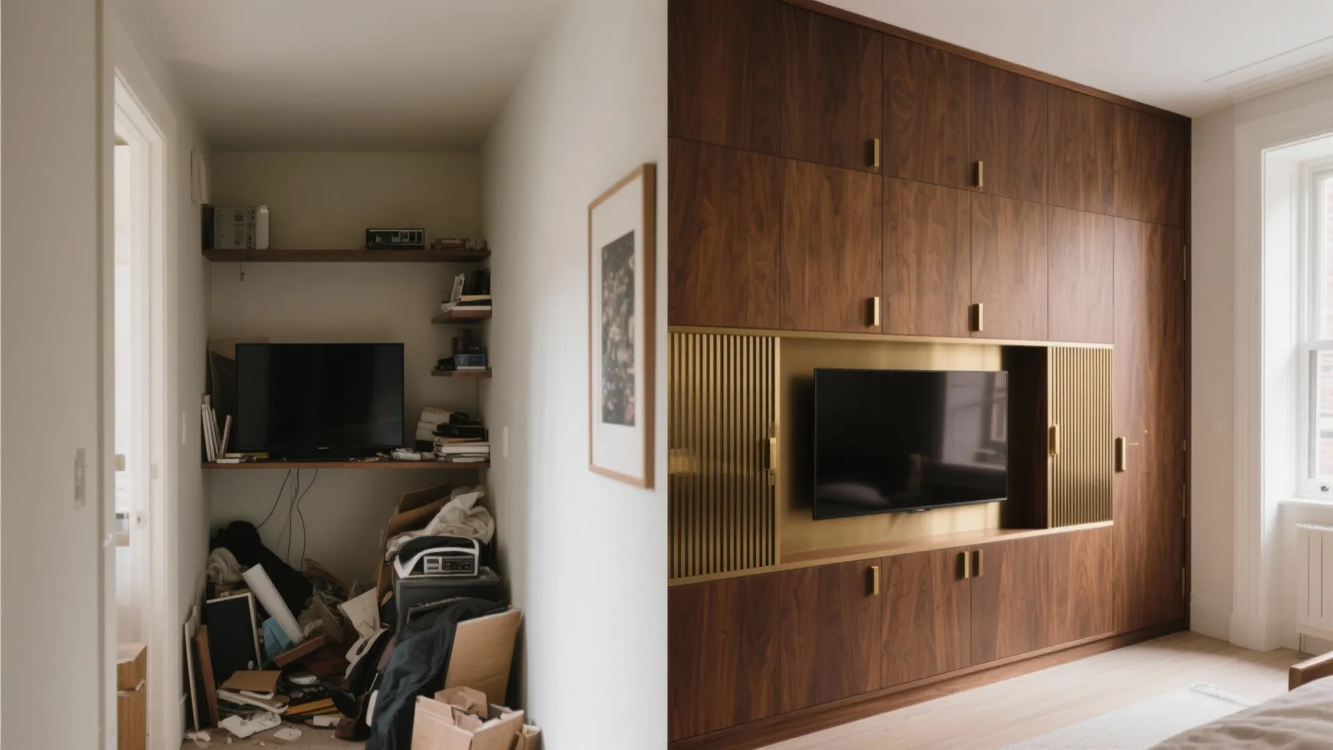 Custom built-ins and concealed storage that act like architecture