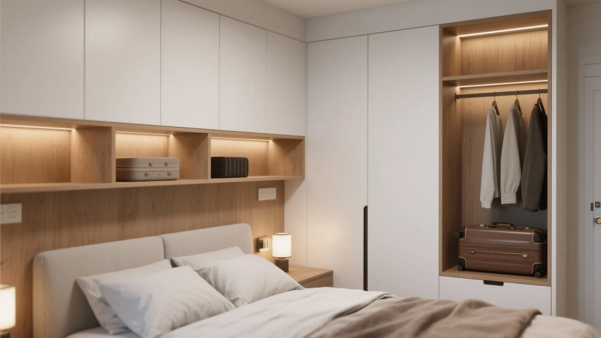 2. Built-in storage around the beds