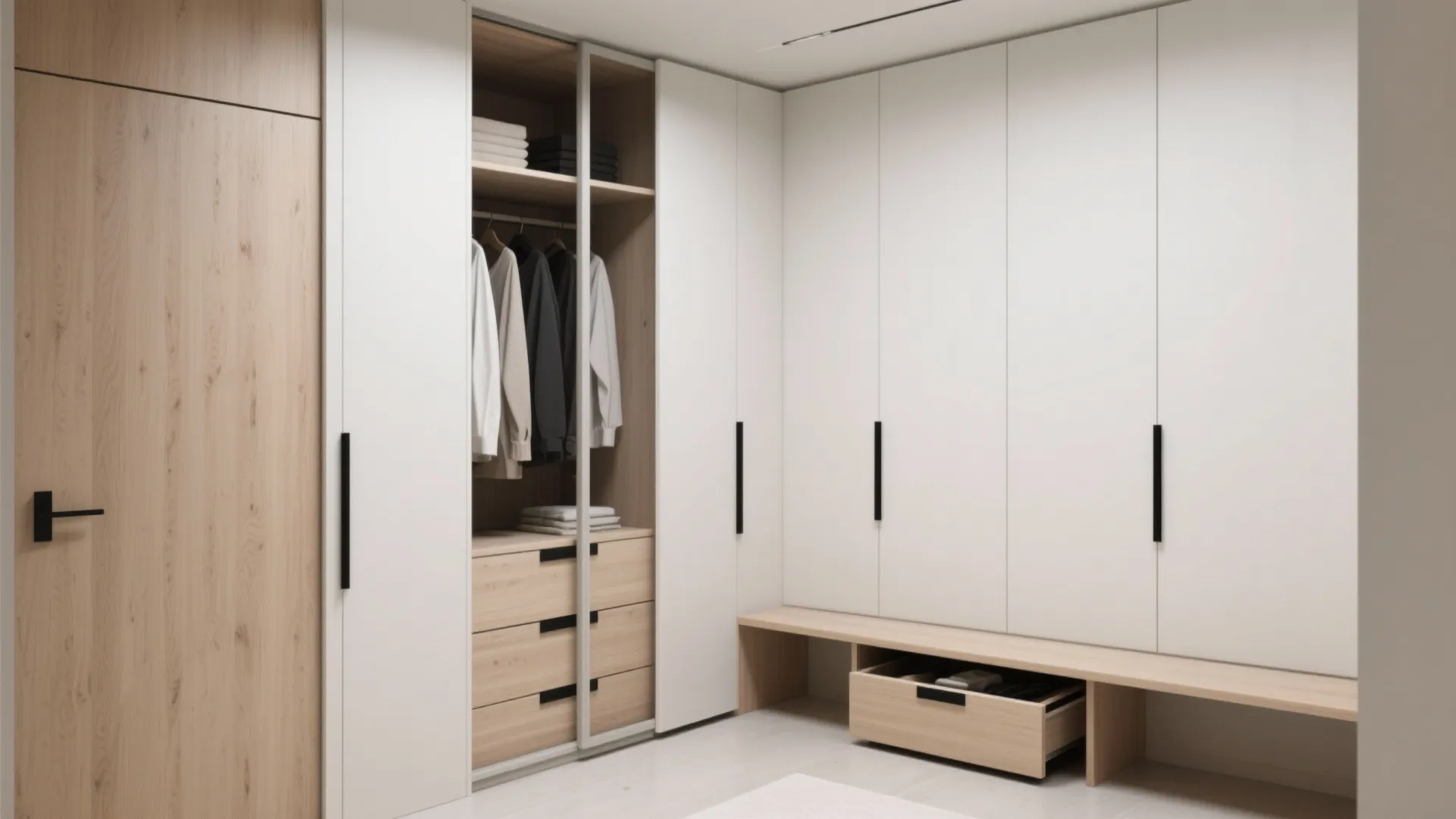 Minimalist built-ins for a calm, clutter-free dressing room