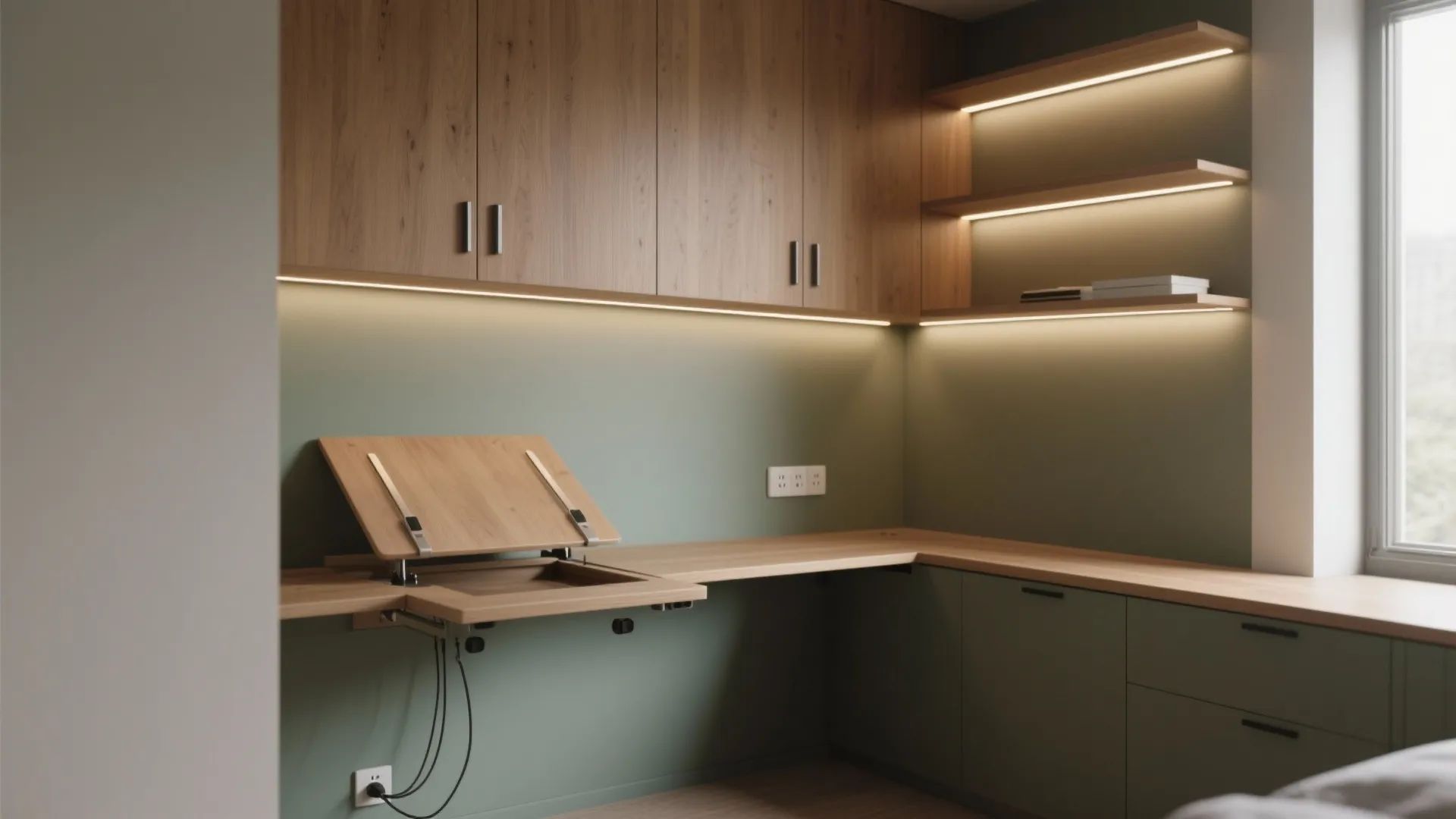 Built-ins That Disappear: Wall Storage + Fold-Down Desk