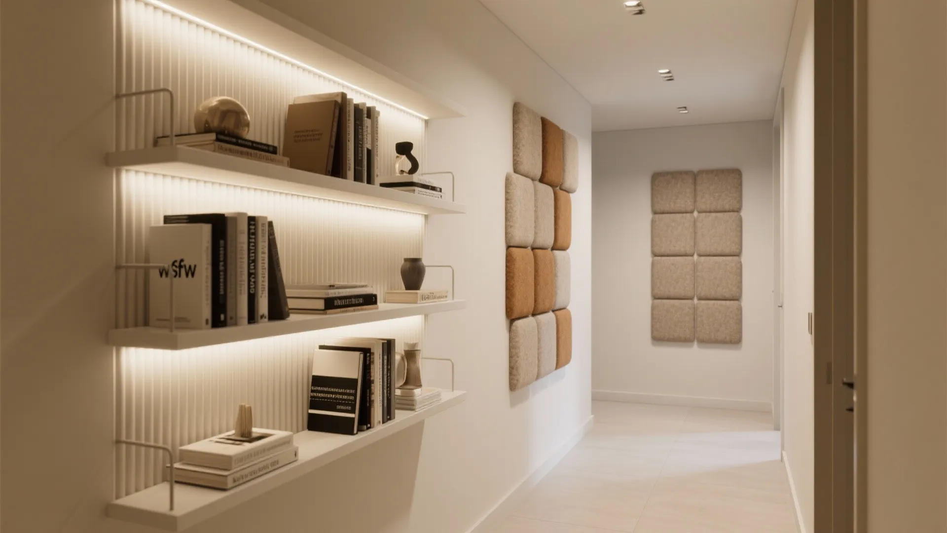 Built-in Shelves, Niche Lighting, and Acoustic Panels