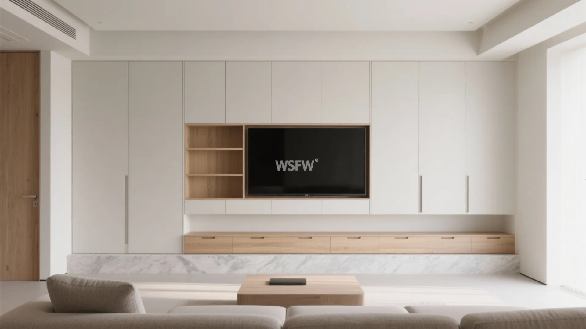 Minimalist built-ins that hide the busy