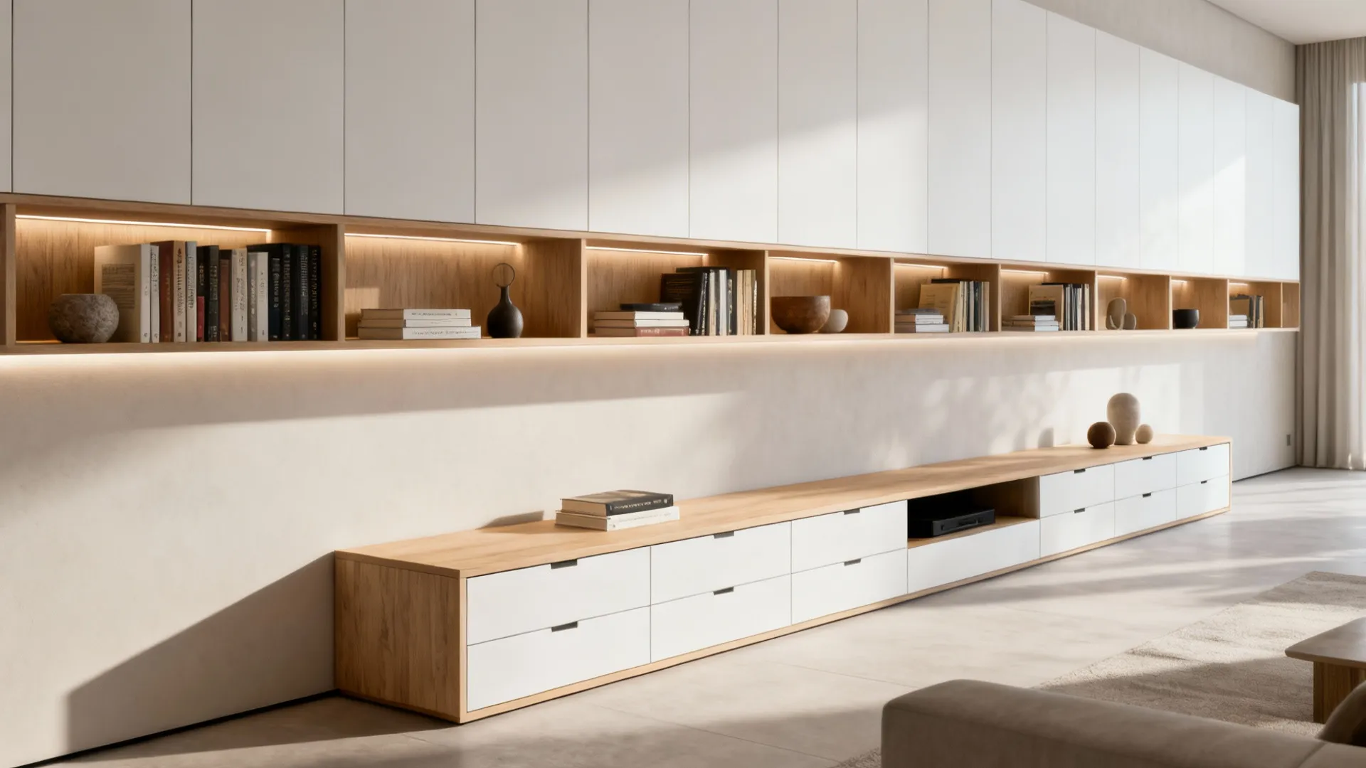 3. Embrace built-ins along the long wall