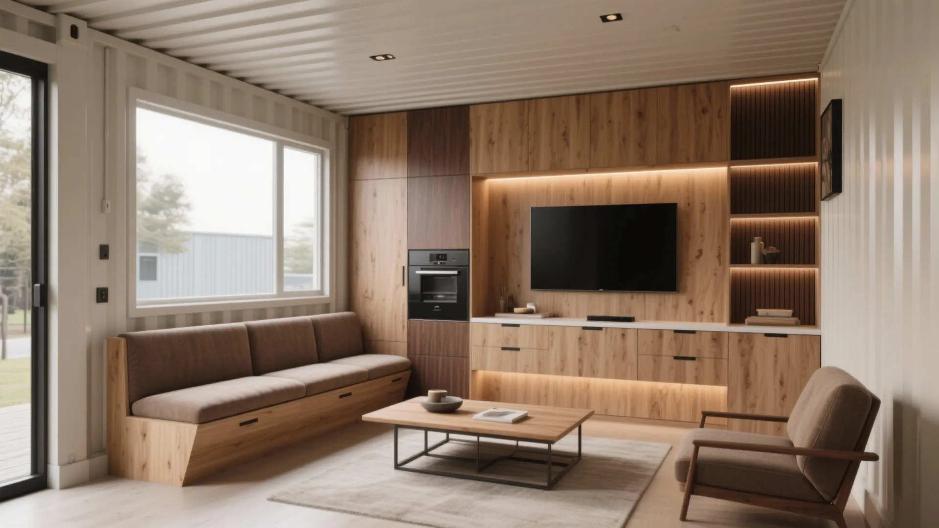 Minimalist built-ins for a luxe container interior