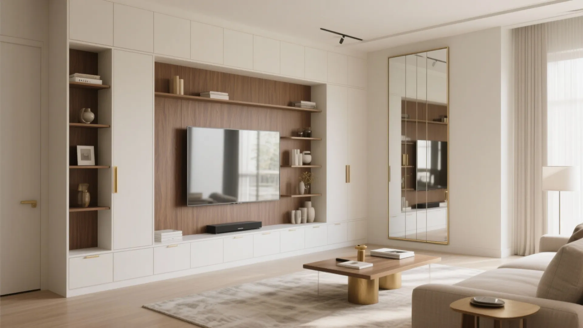 Built-ins and mirrors to stretch space