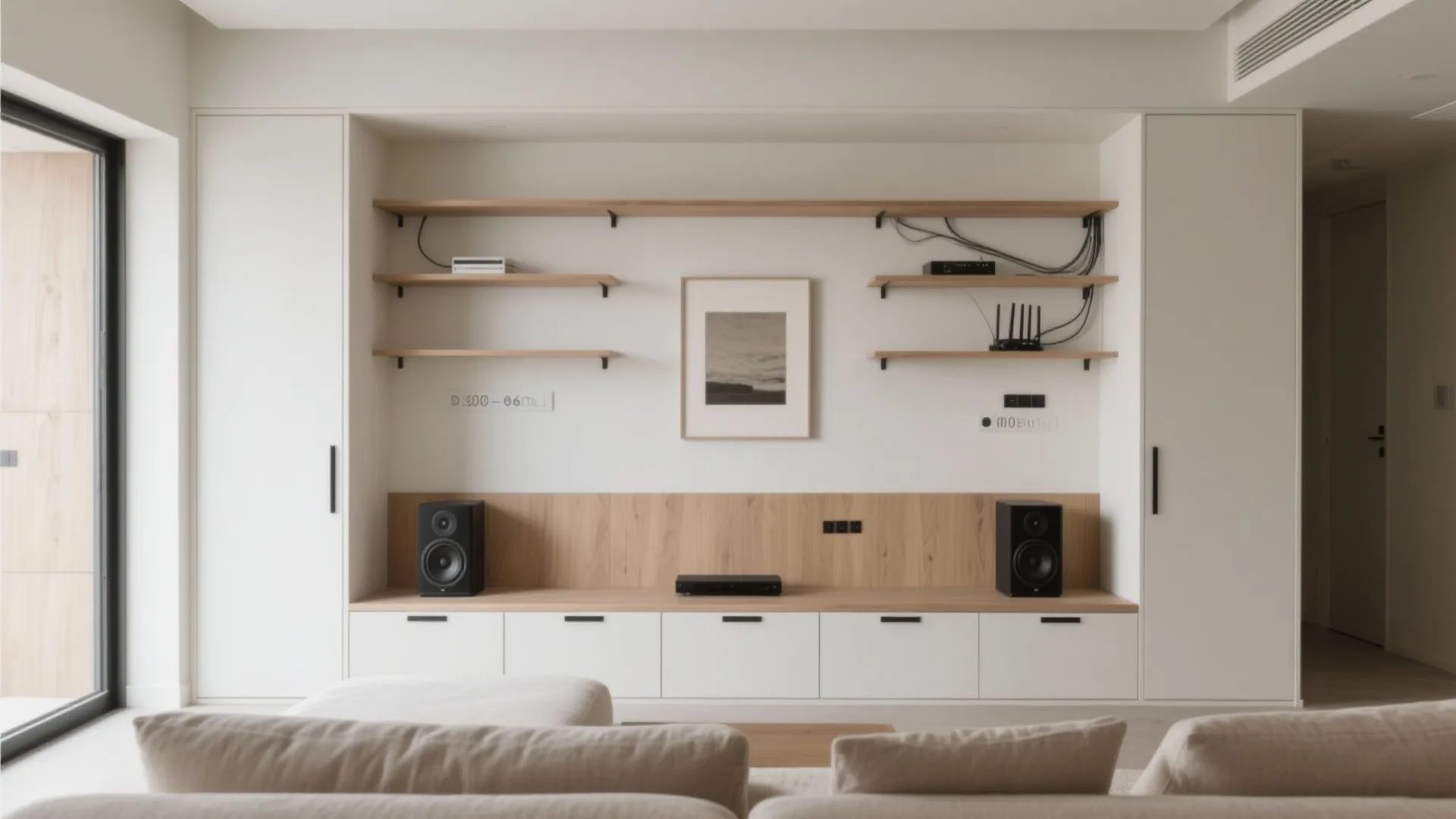 Built-ins and Niches that Frame the Sofa