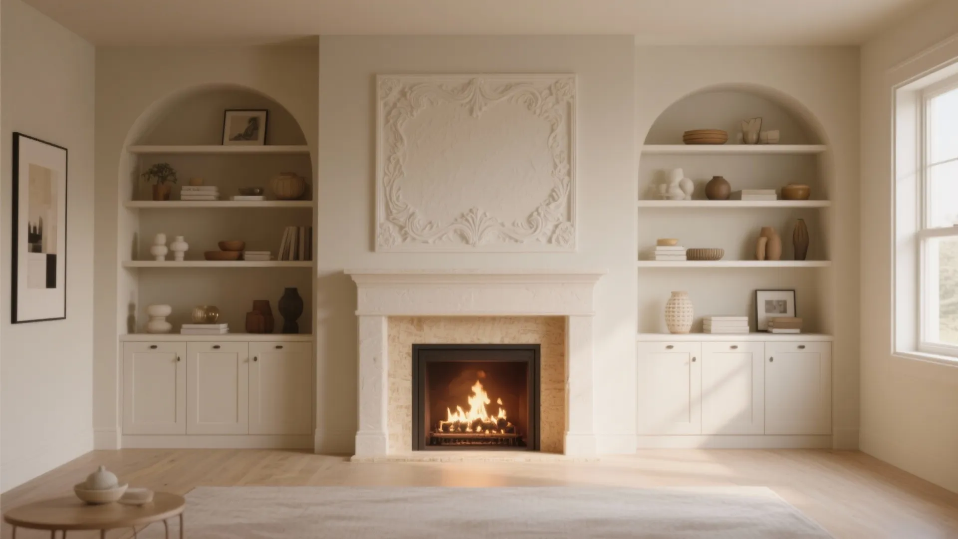 4. Built-in shelving and plaster combo