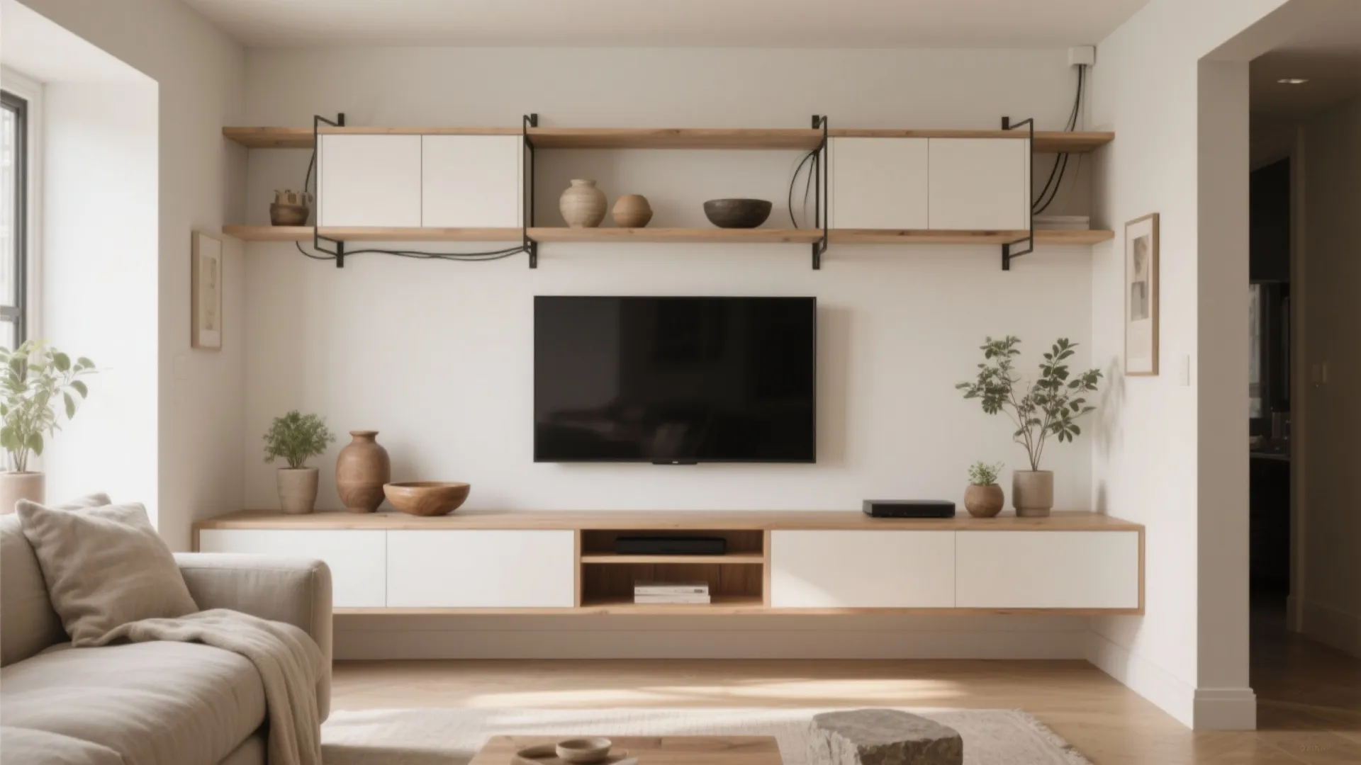 2) Compact Built-ins + Edited Open Shelving