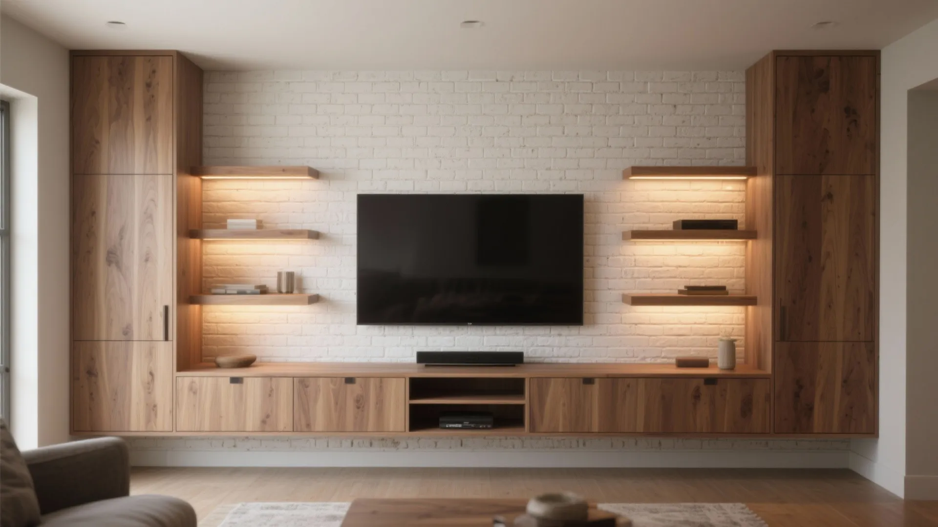 5. Combine painted brick with built-ins and open shelving