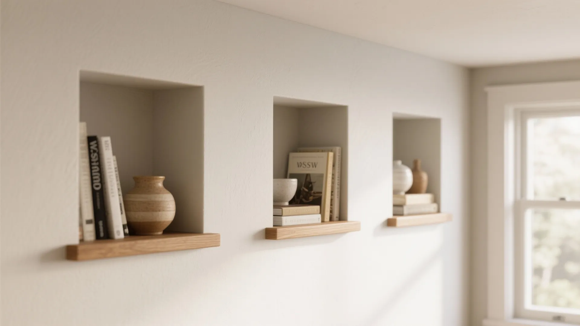 Built-in niches and ledges within bulkhead walls