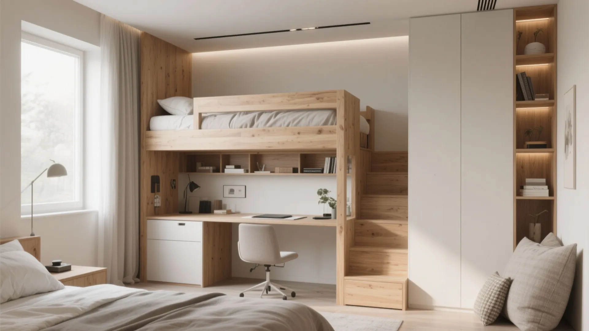 3. Bunk Beds With Under-Desk