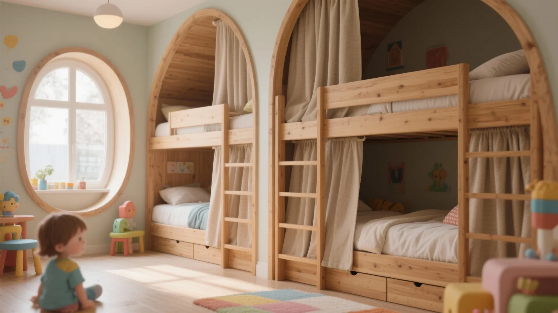 1. Bunk Beds with Privacy Curtains