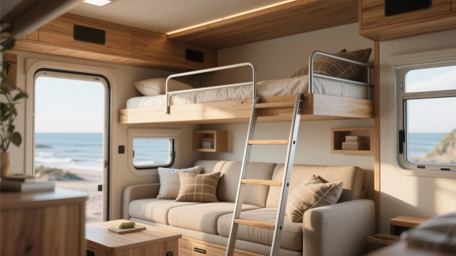 1. Bunk + Convertible Lounge: Max seating, max sleep