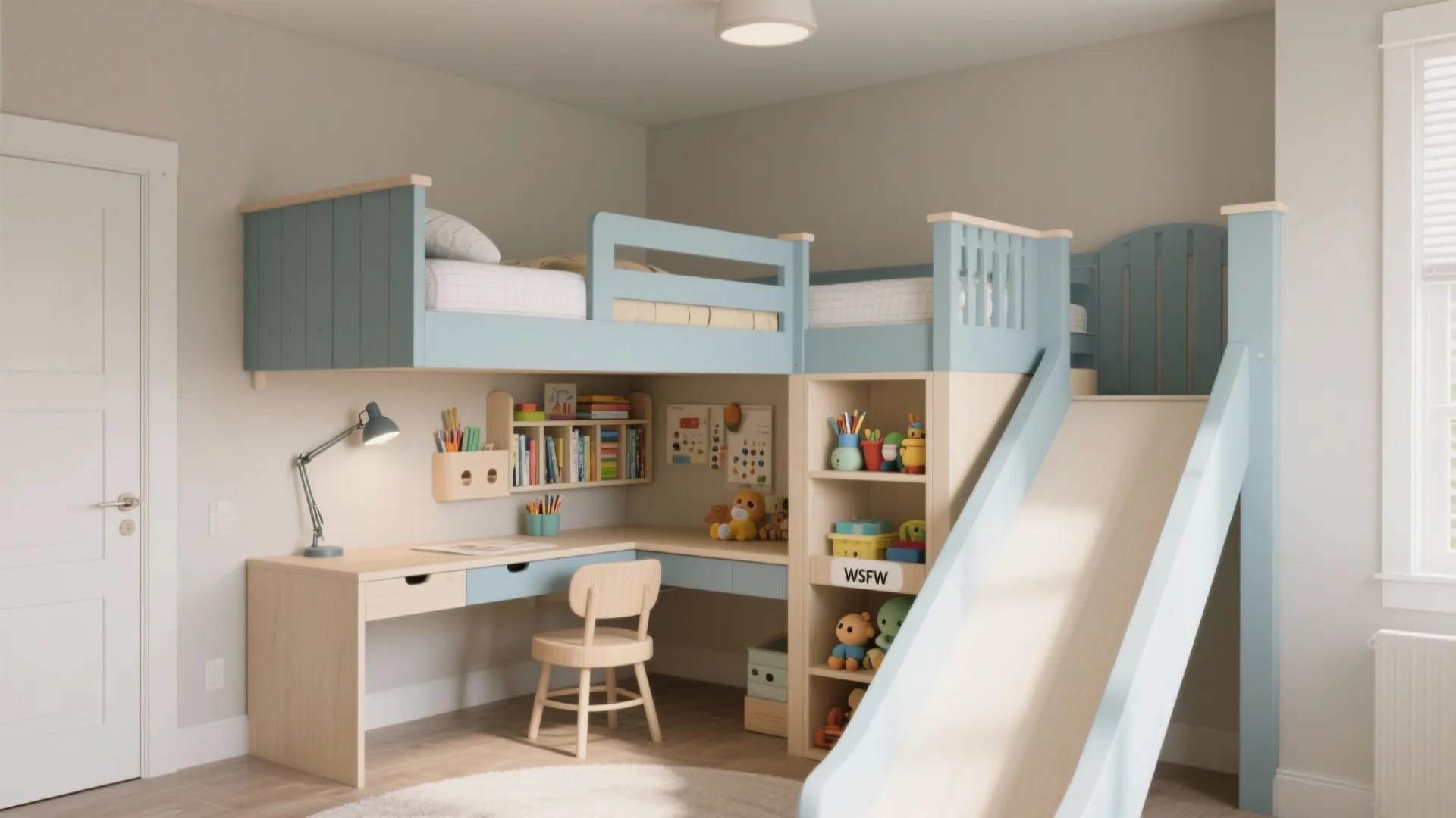 Bunk bed plus slide-out desk (for one or two kids)
