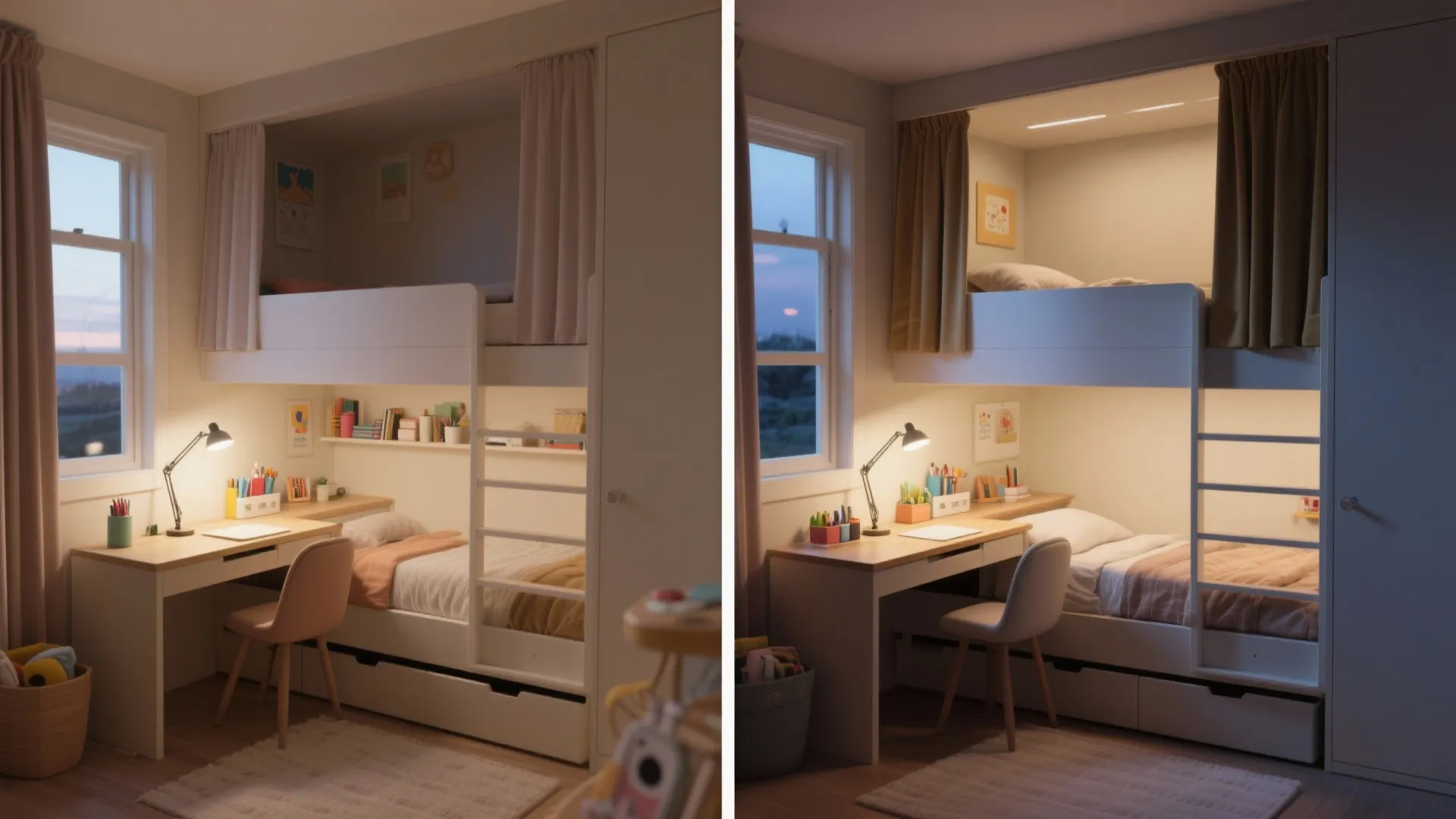 Bunk bed plus slide-out desk (for one or two kids)