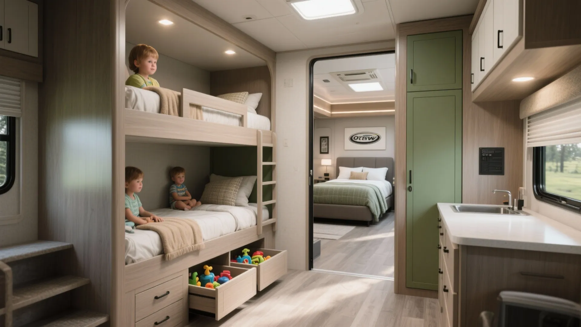 1. Bunk Room + Master Suite: Family-First Layout