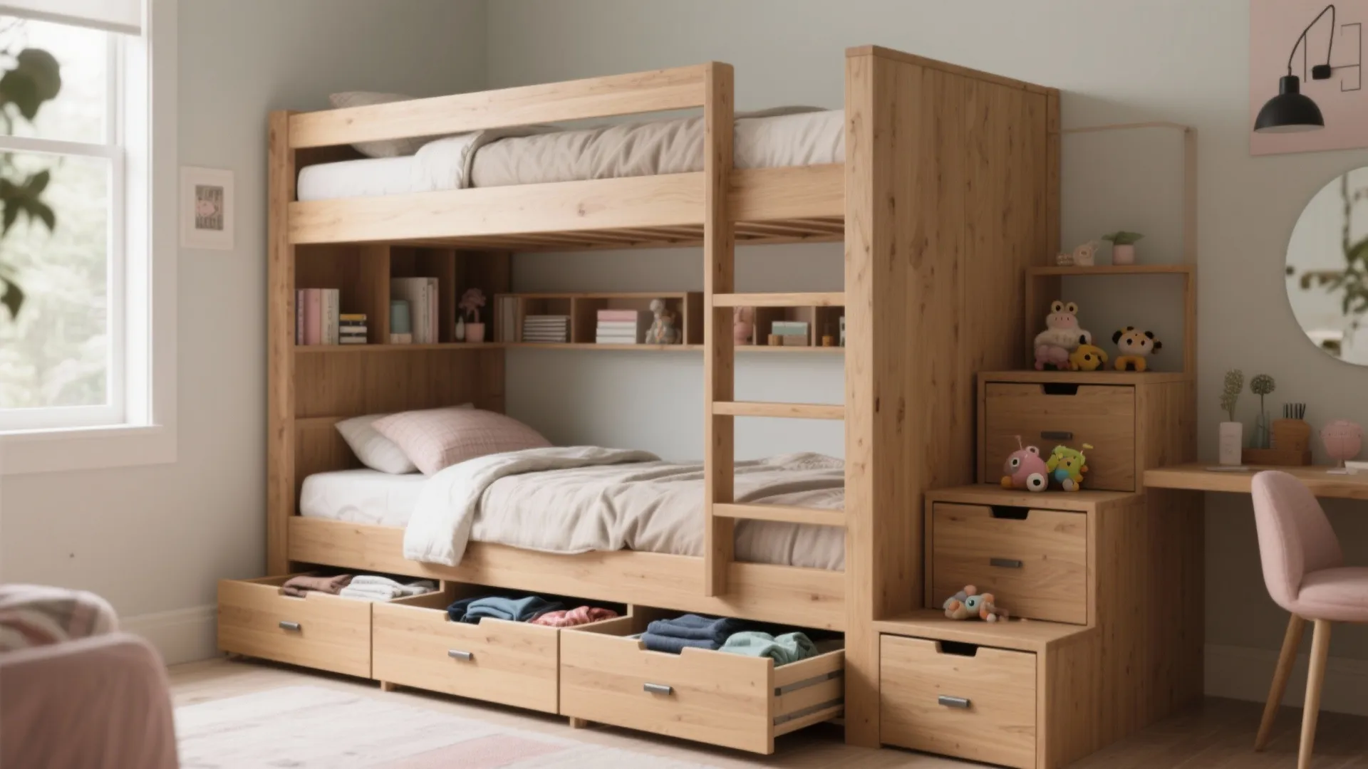 1. Bunk bed with built-in storage drawers