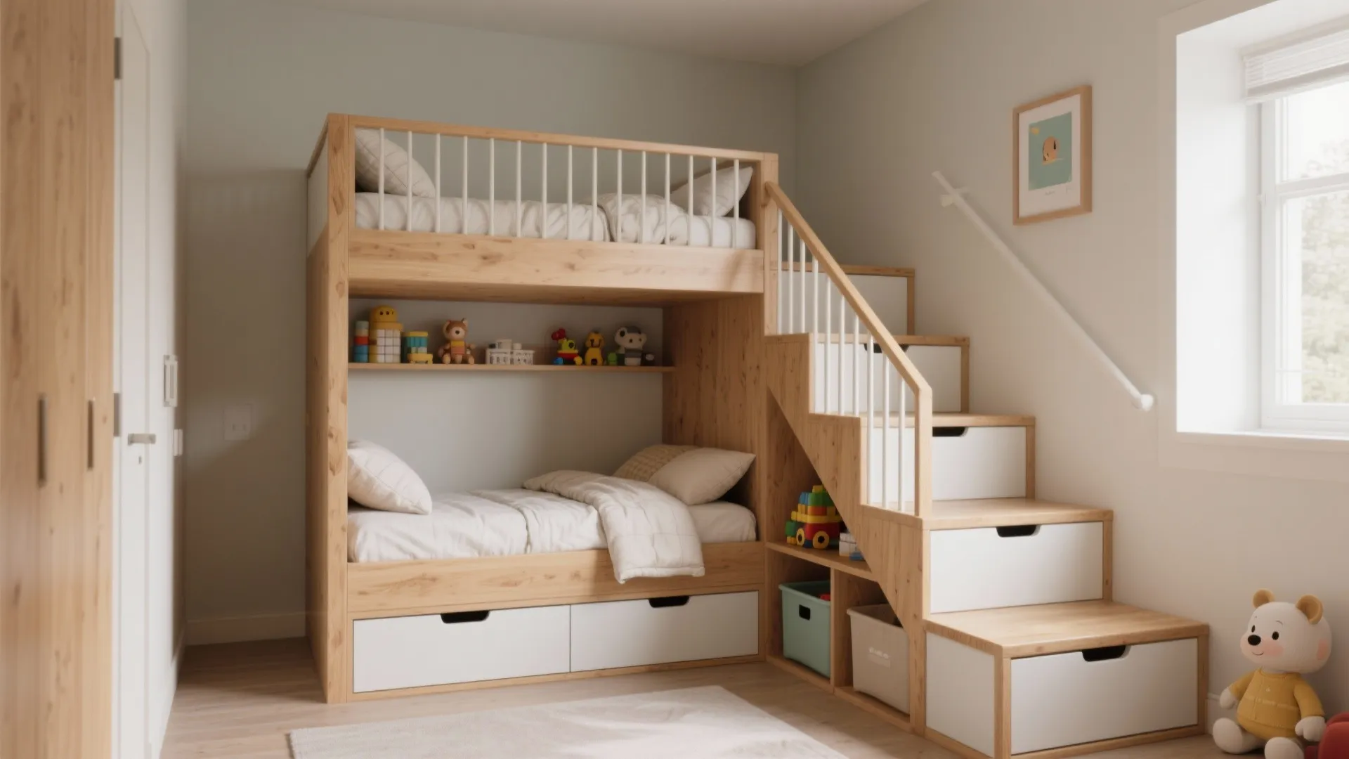 Bunk beds with storage stairs