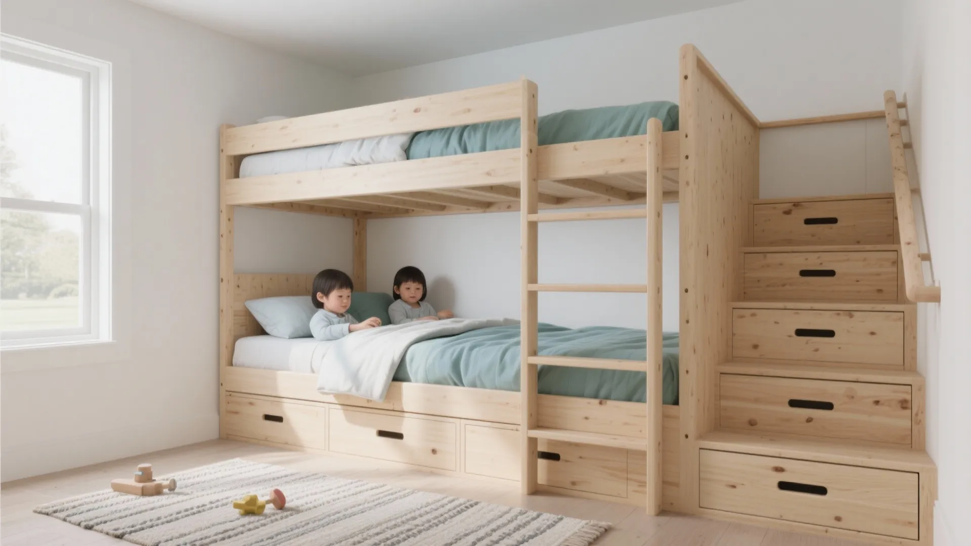 Bunk beds with built-in storage stairs