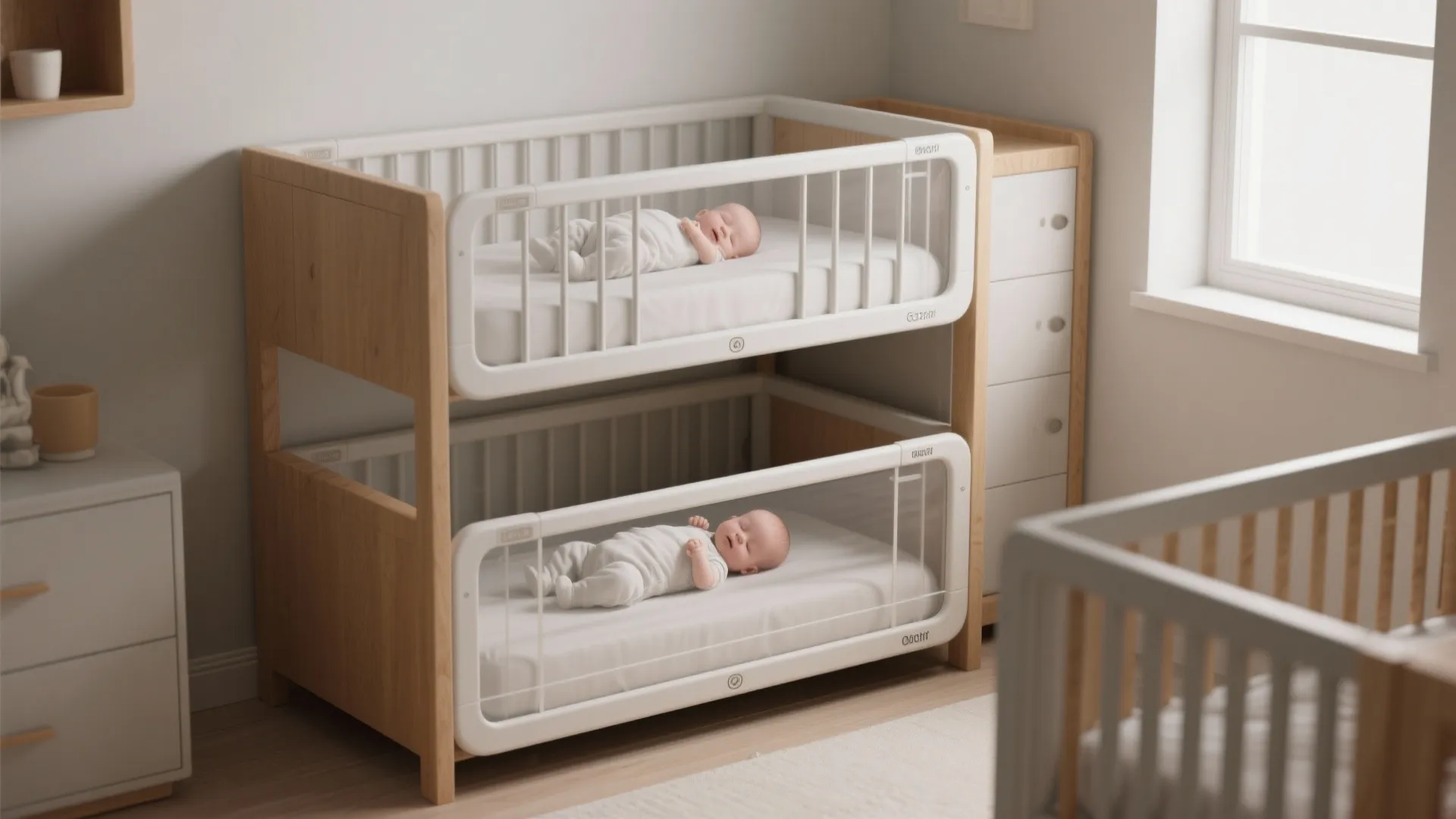3. Bunk-style twin cribs (double-check safety)