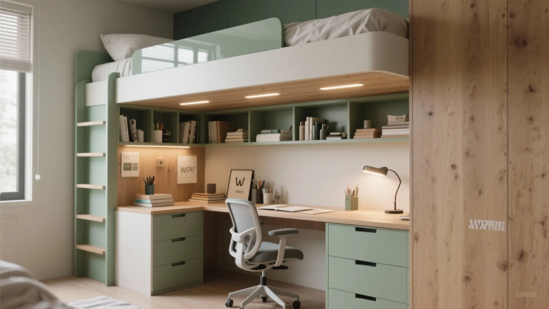 Bunk Beds with Desk and Study Zone Below