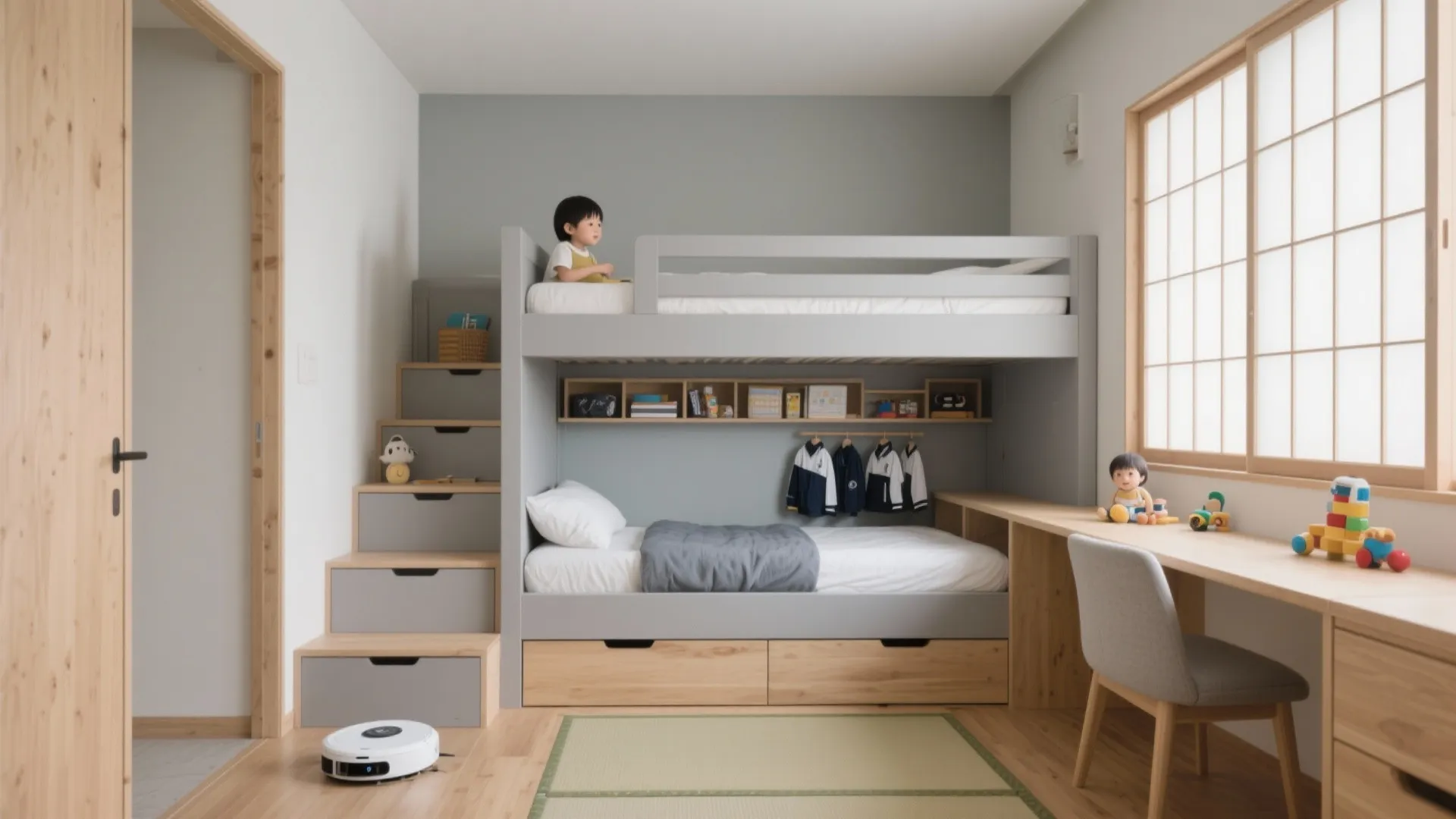 2段ベッド＋引き出しで子ども部屋の床面積を守る（日式風格の省スペース）