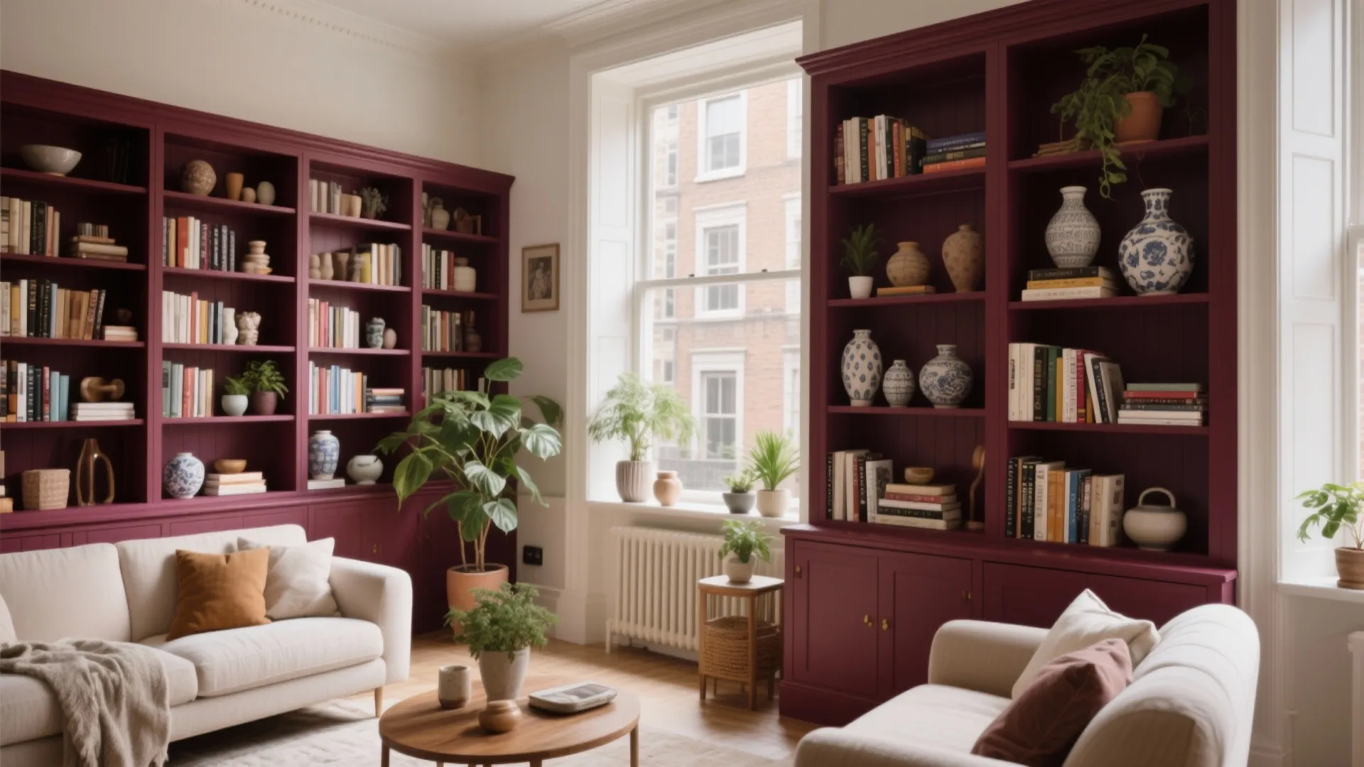 9. Burgundy Built-in Bookcases