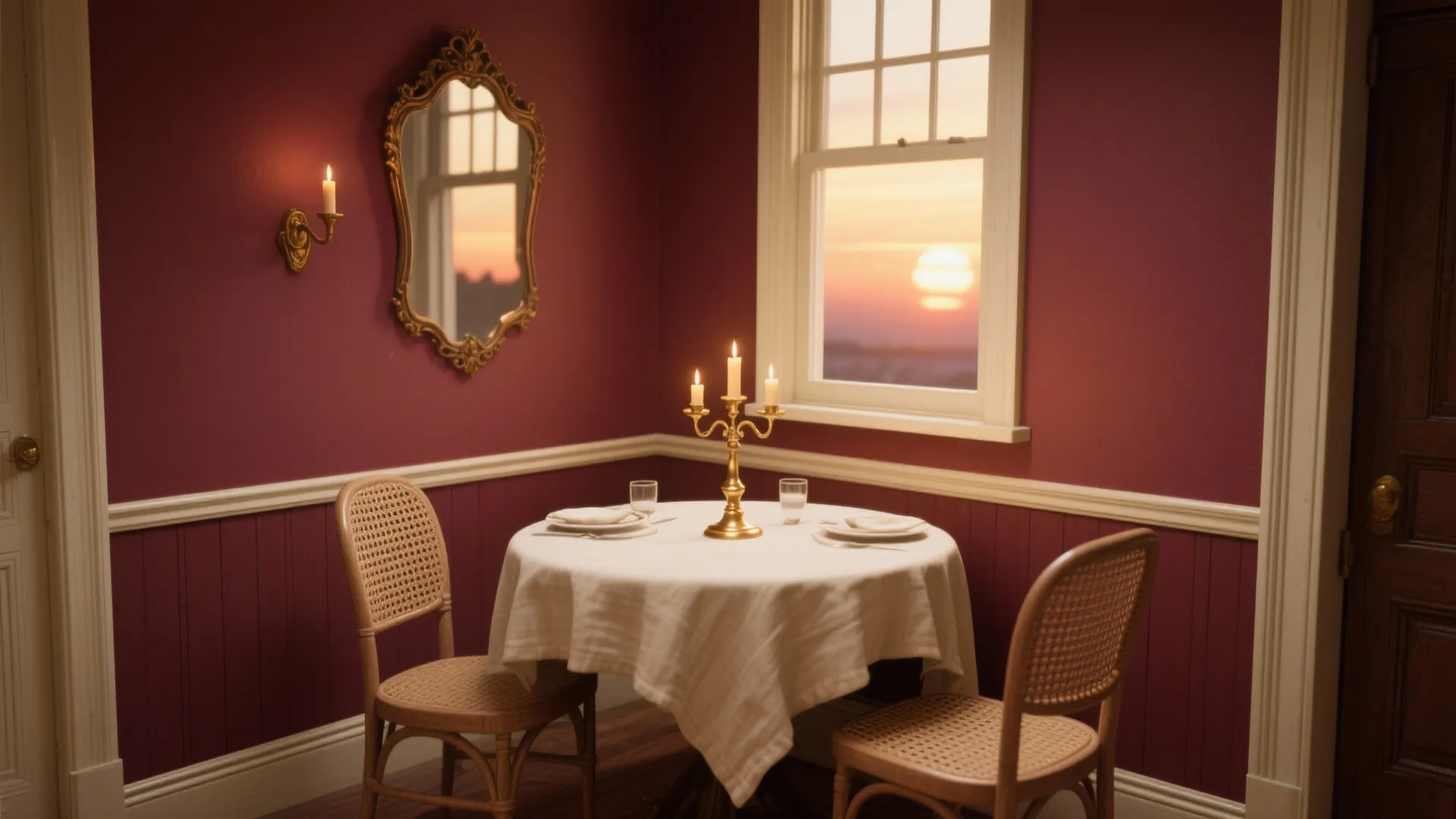 Burgundy Walls with Cream Trim