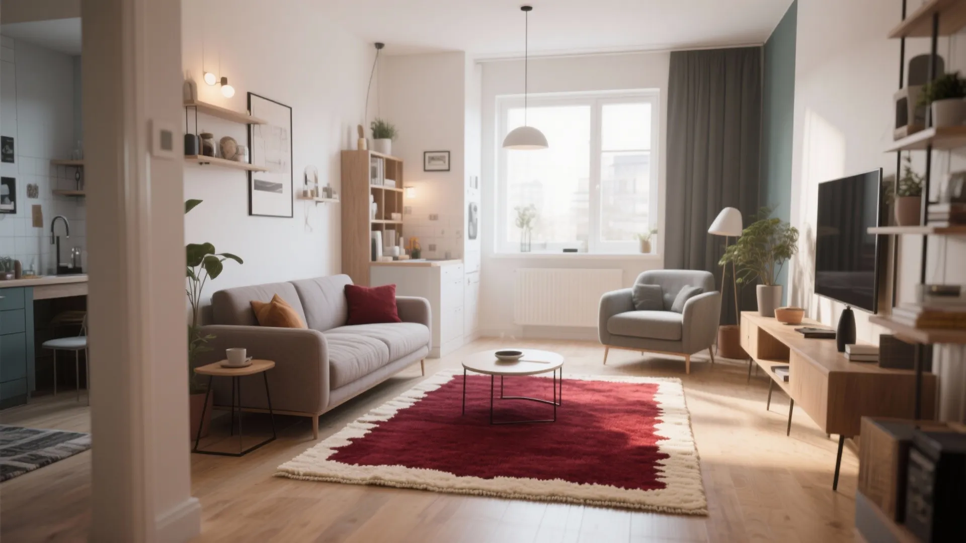 9. Burgundy Statement Rug with Cream Trims