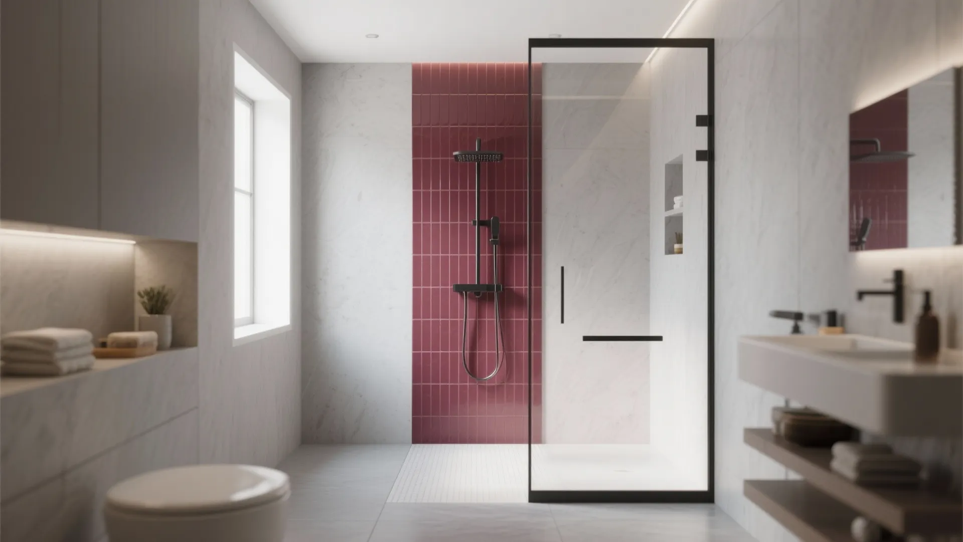 3. Burgundy Feature Wall in the Shower