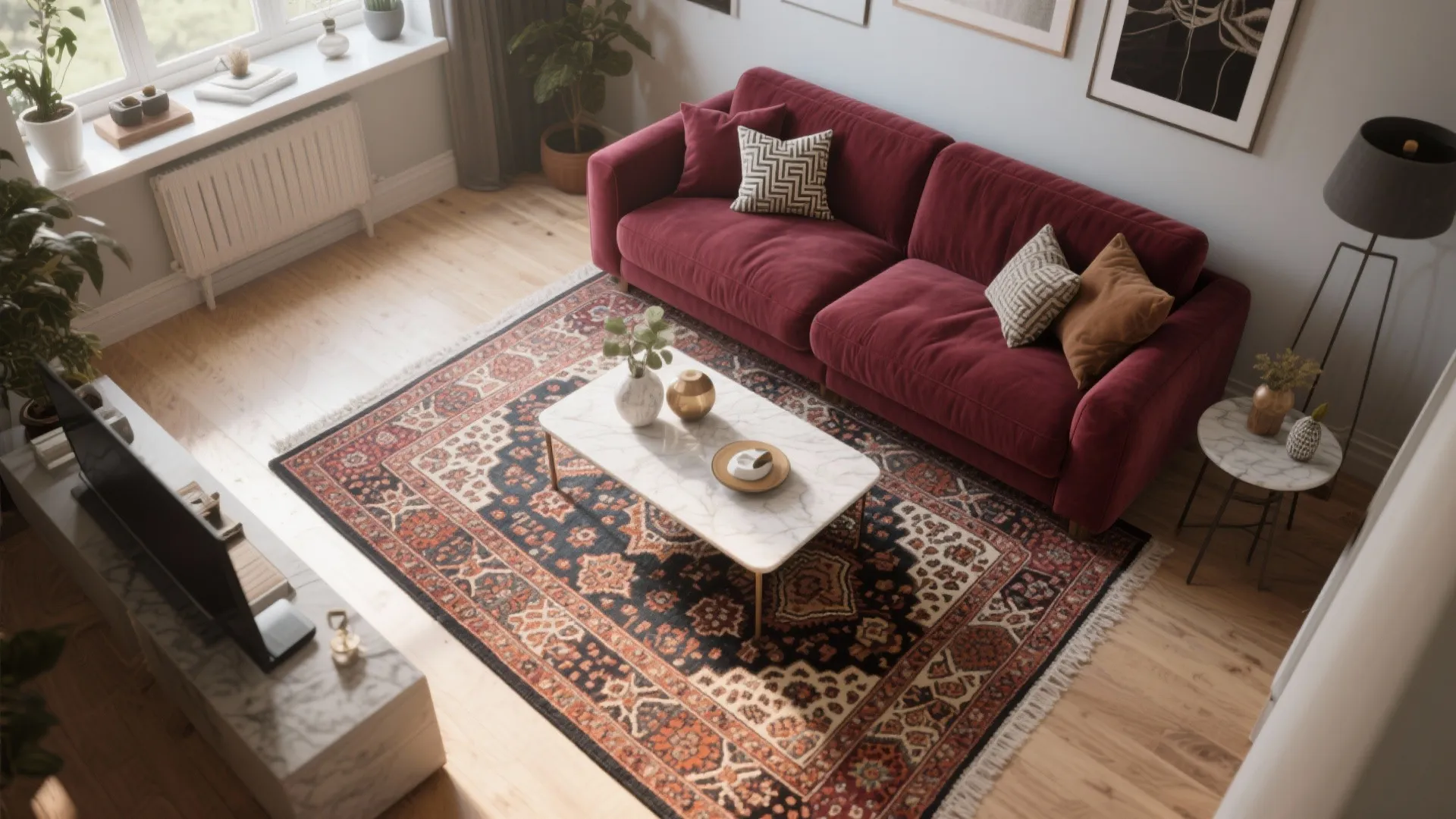 5. Statement Rug Under the Sofa