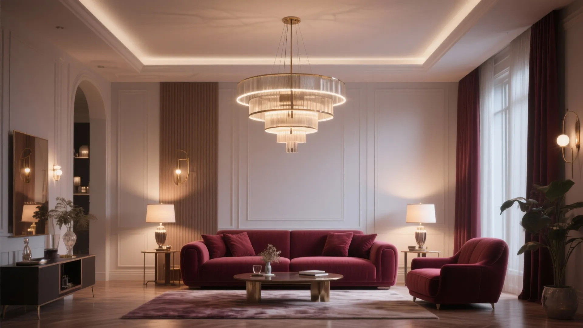9. Burgundy with Statement Lighting