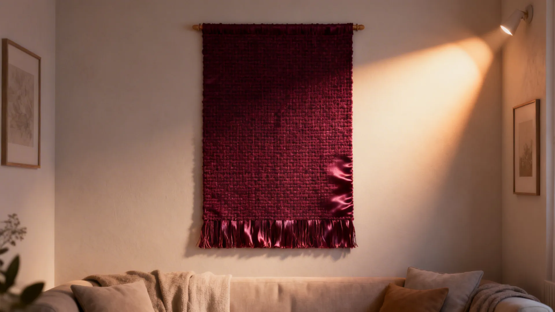 3. Burgundy fabric wall hanging
