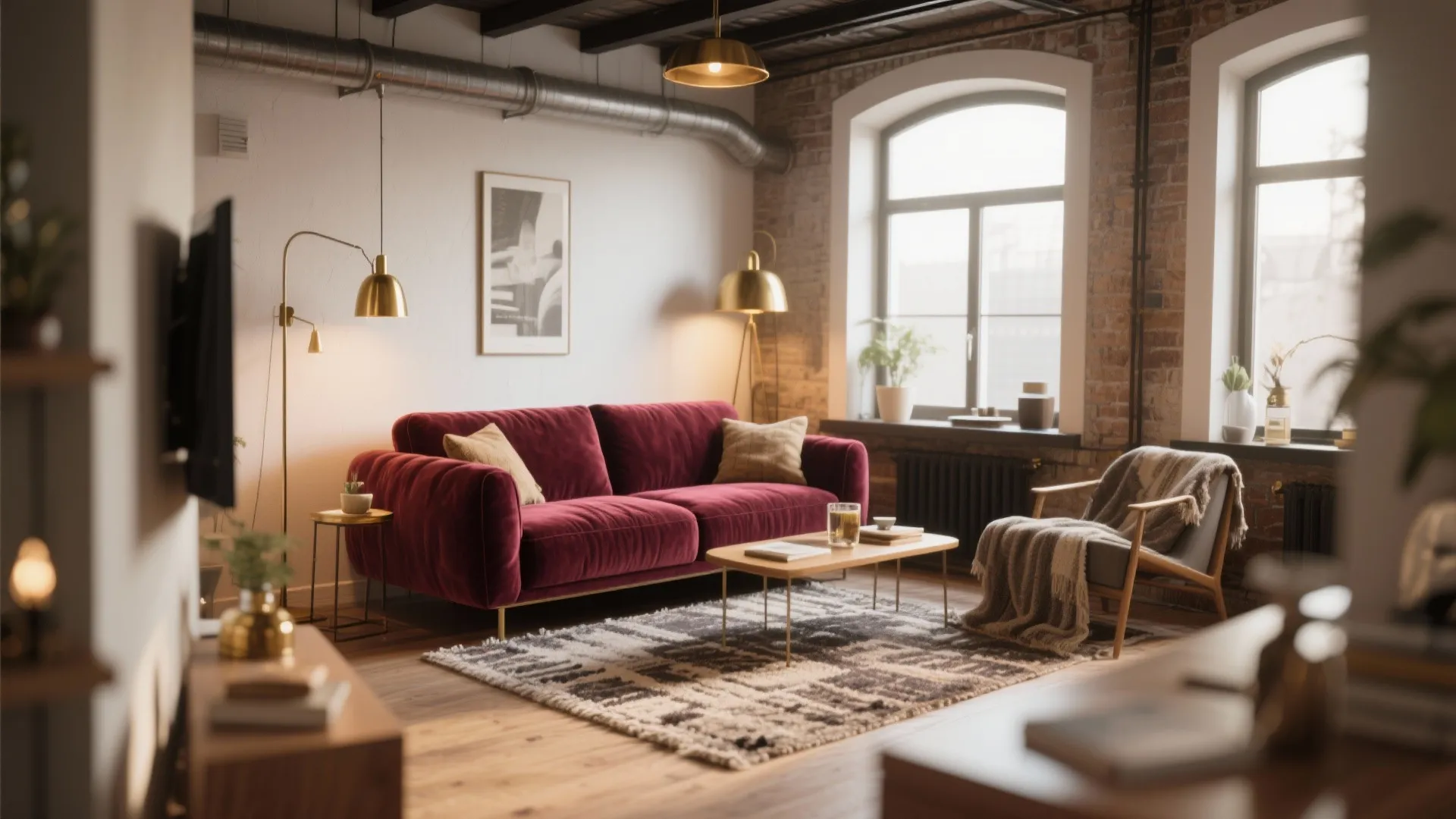 2. Burgundy Velvet Sofa