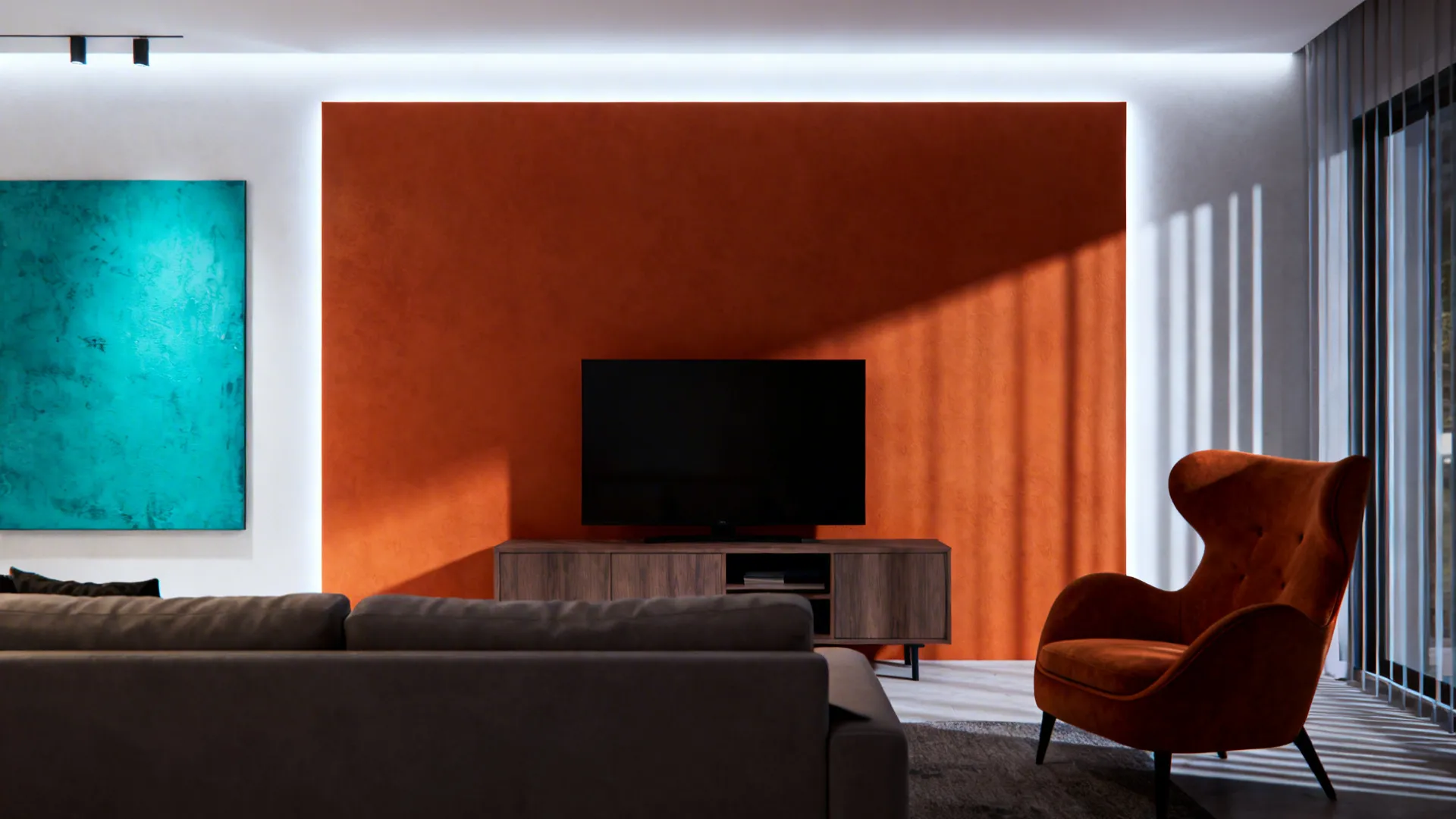 2. Use a single focal wall in burnt orange