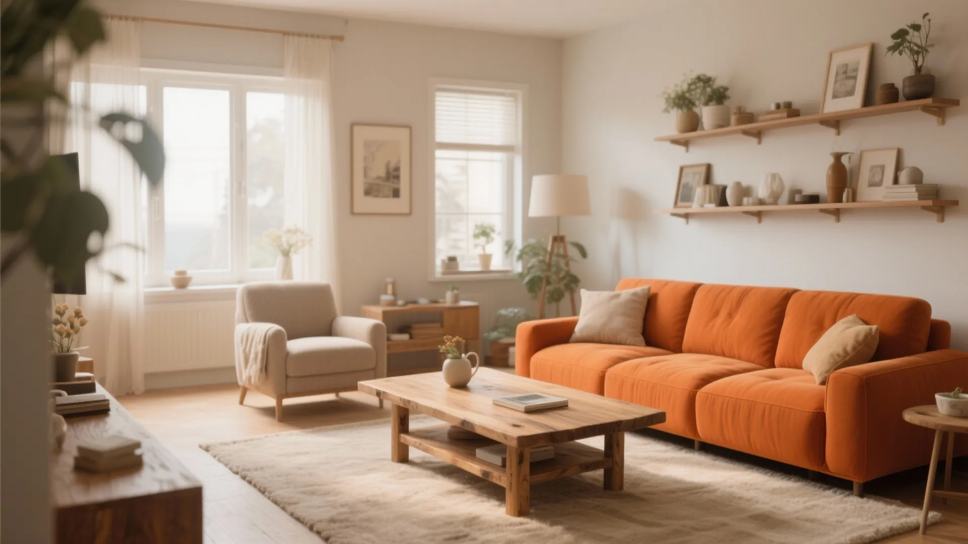 2. Warm Neutrals with Burnt Orange