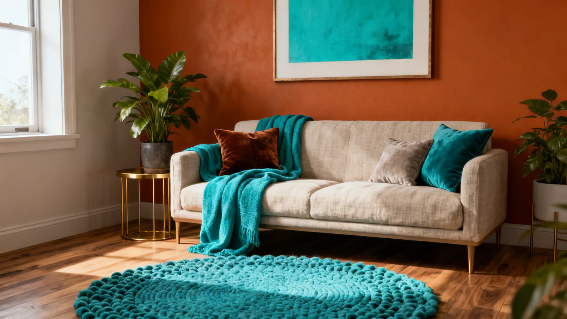 Burnt Orange + Turquoise: 5 Bold Living Room Ideas: Creative small-space solutions for a burnt orange and turquoise living room — with practical tips from a senior designer