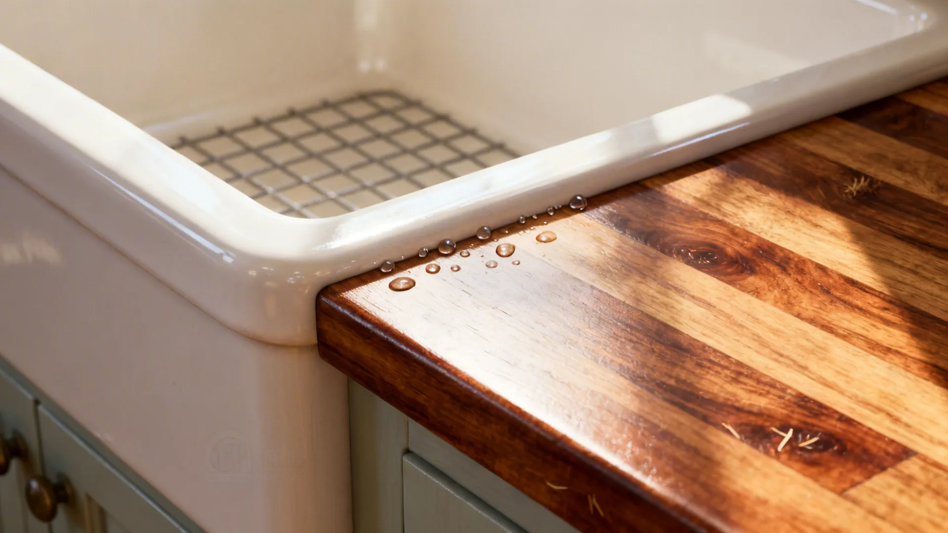 2) Butcher Block Countertops + Apron-Front Sink