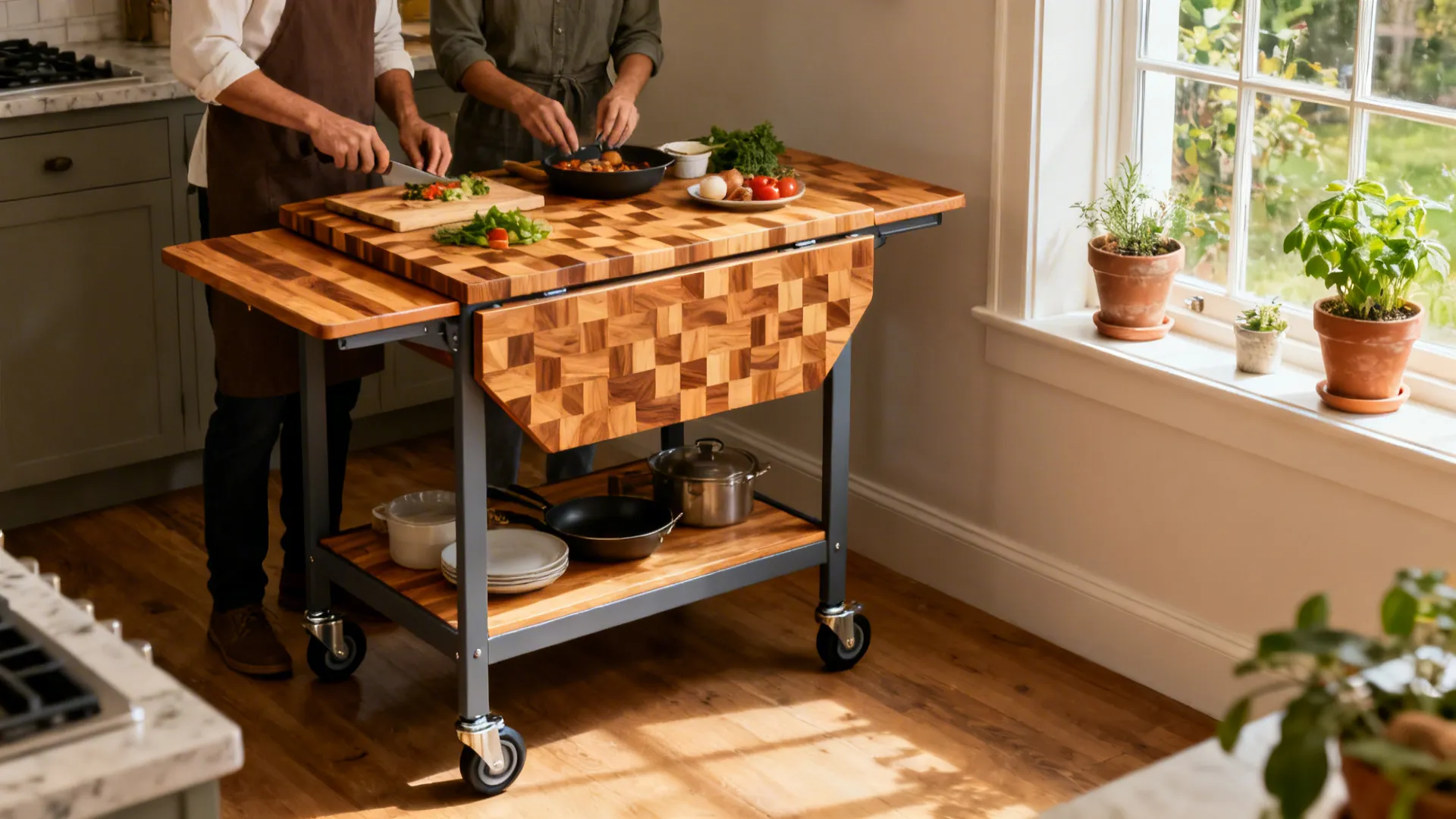 Butcher-block top cart as a micro island