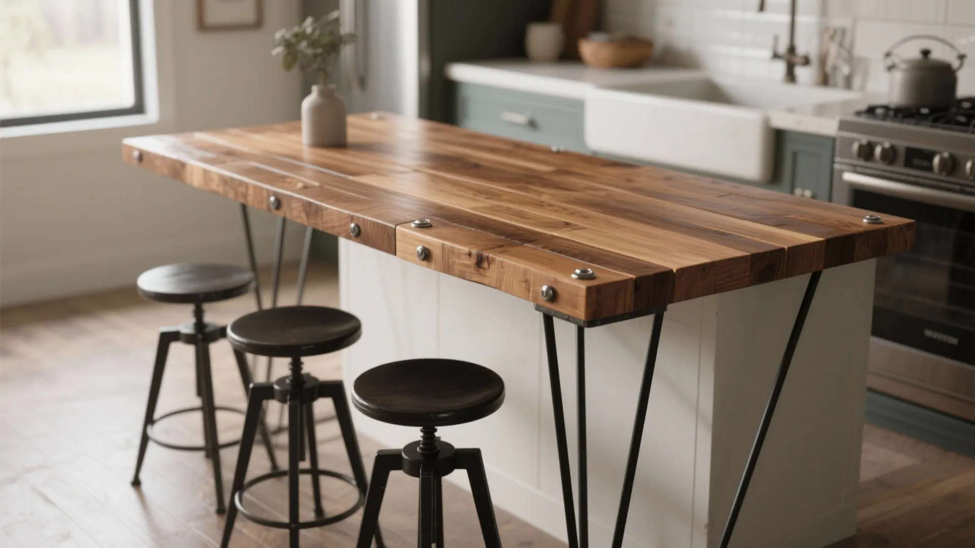 2. Butcher Block Top on Hairpin Legs: Casual & Replaceable